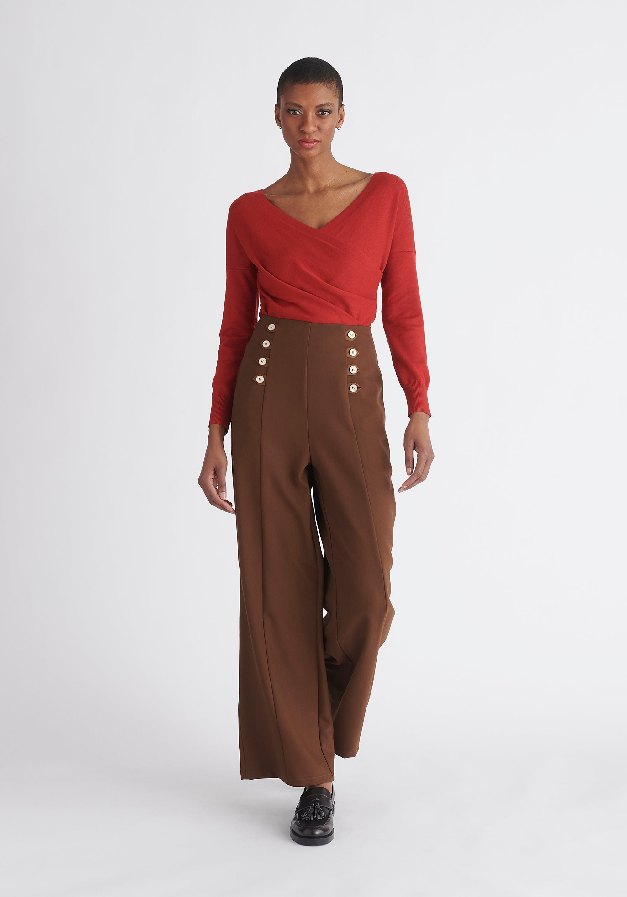 Paisie Button Waist Trousers in Brown