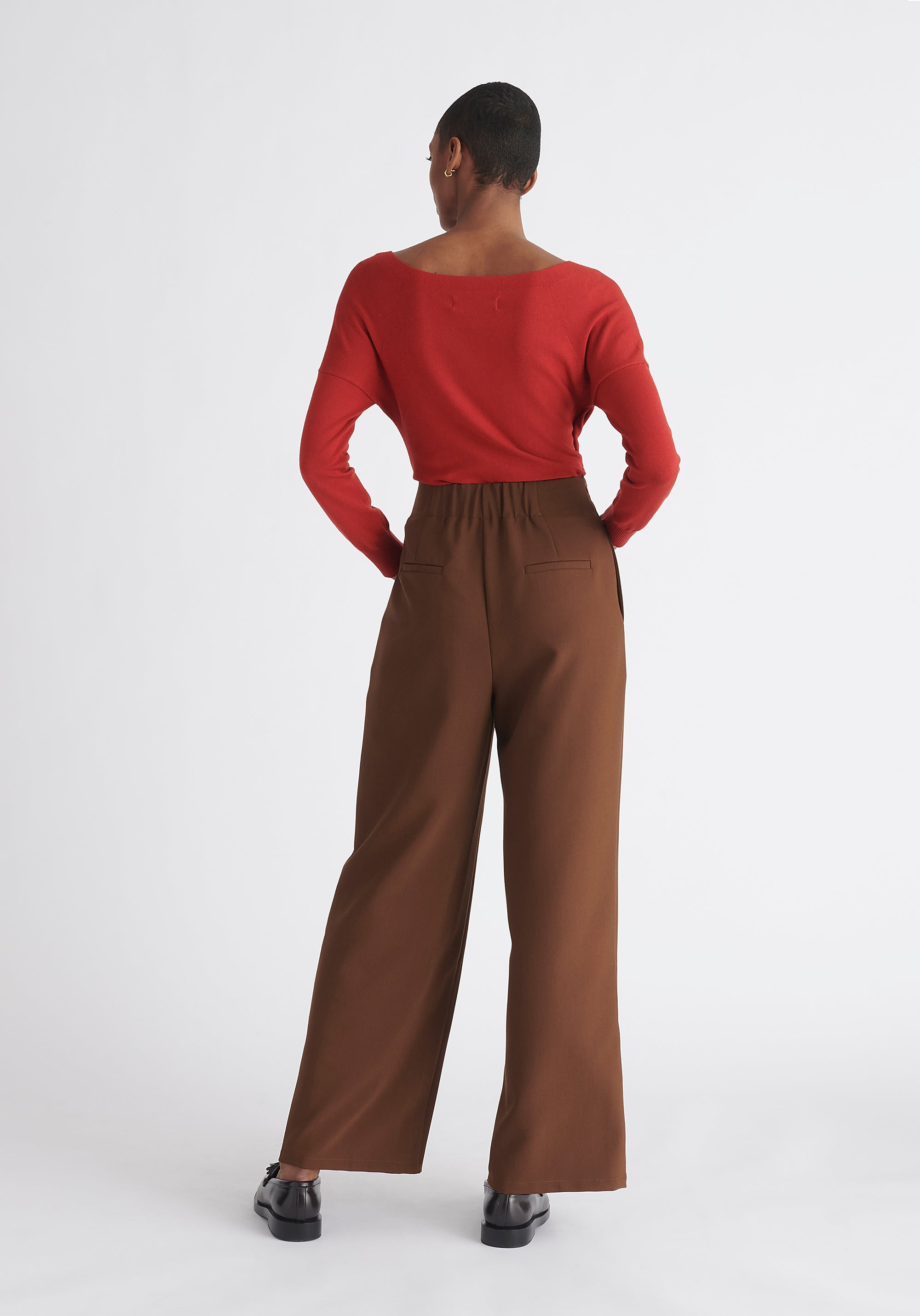 Paisie Button Waist Trousers in Brown Back