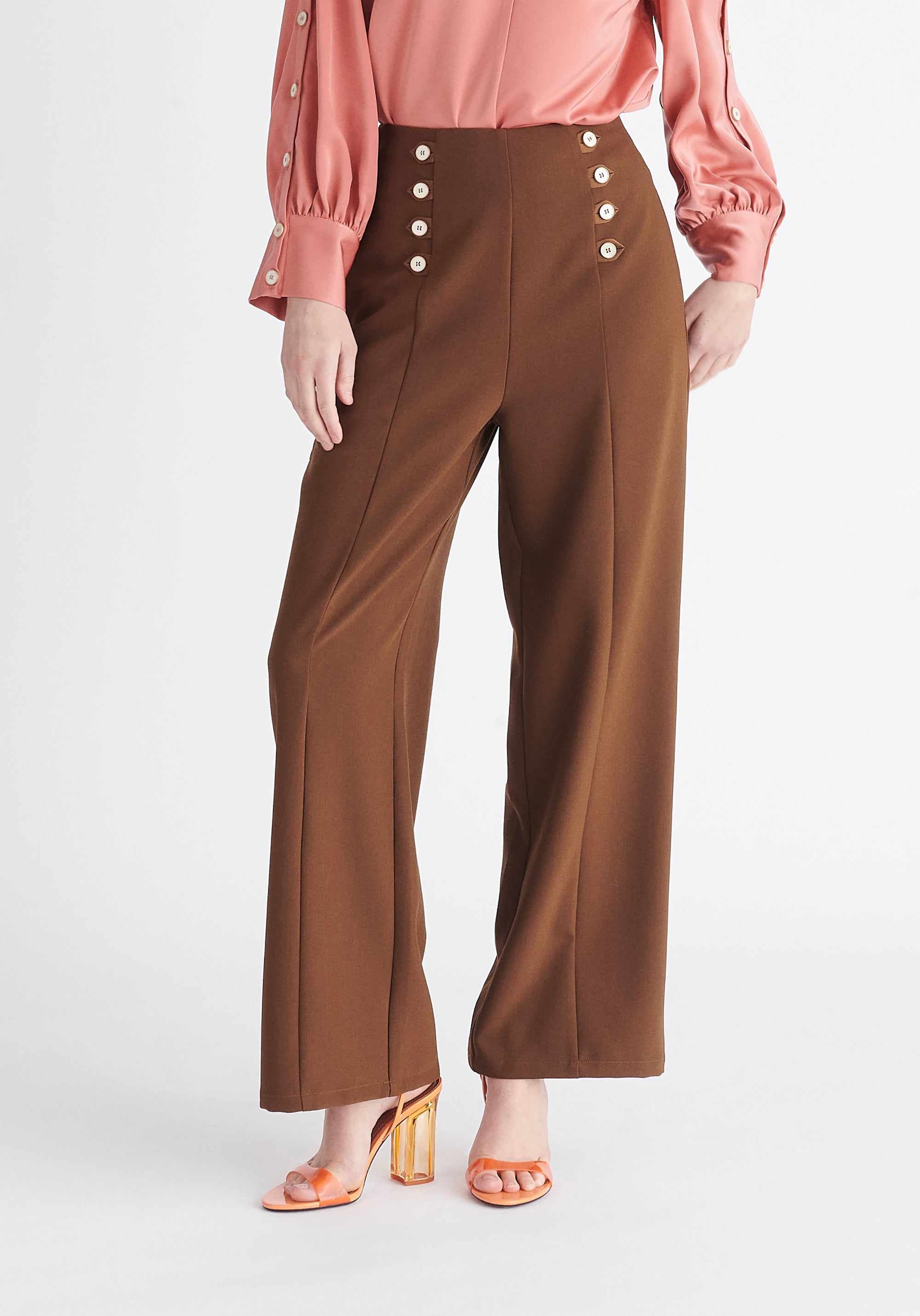 Paisie Button Waist Trousers in Brown