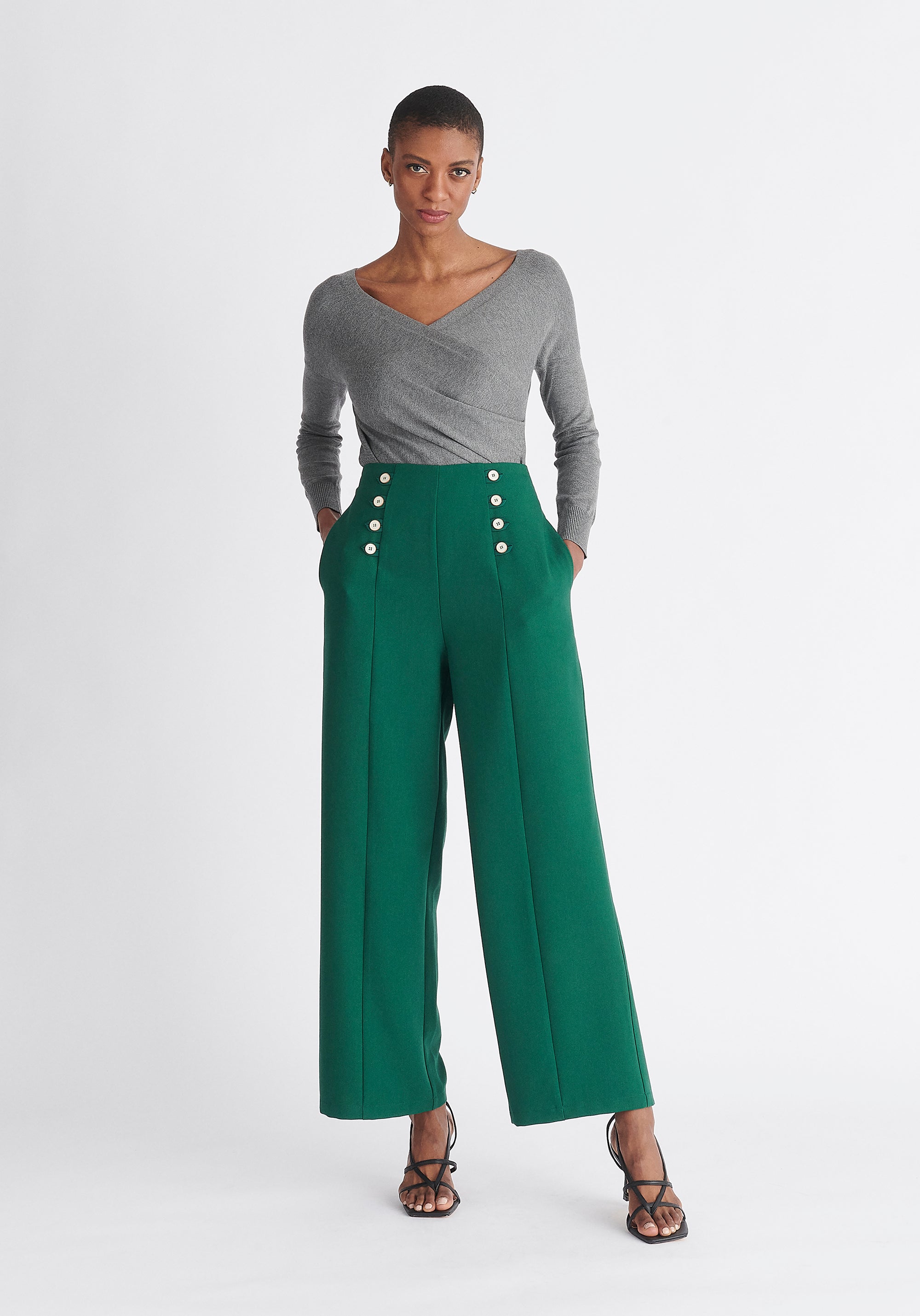 Paisie Button Waist Trousers in Green