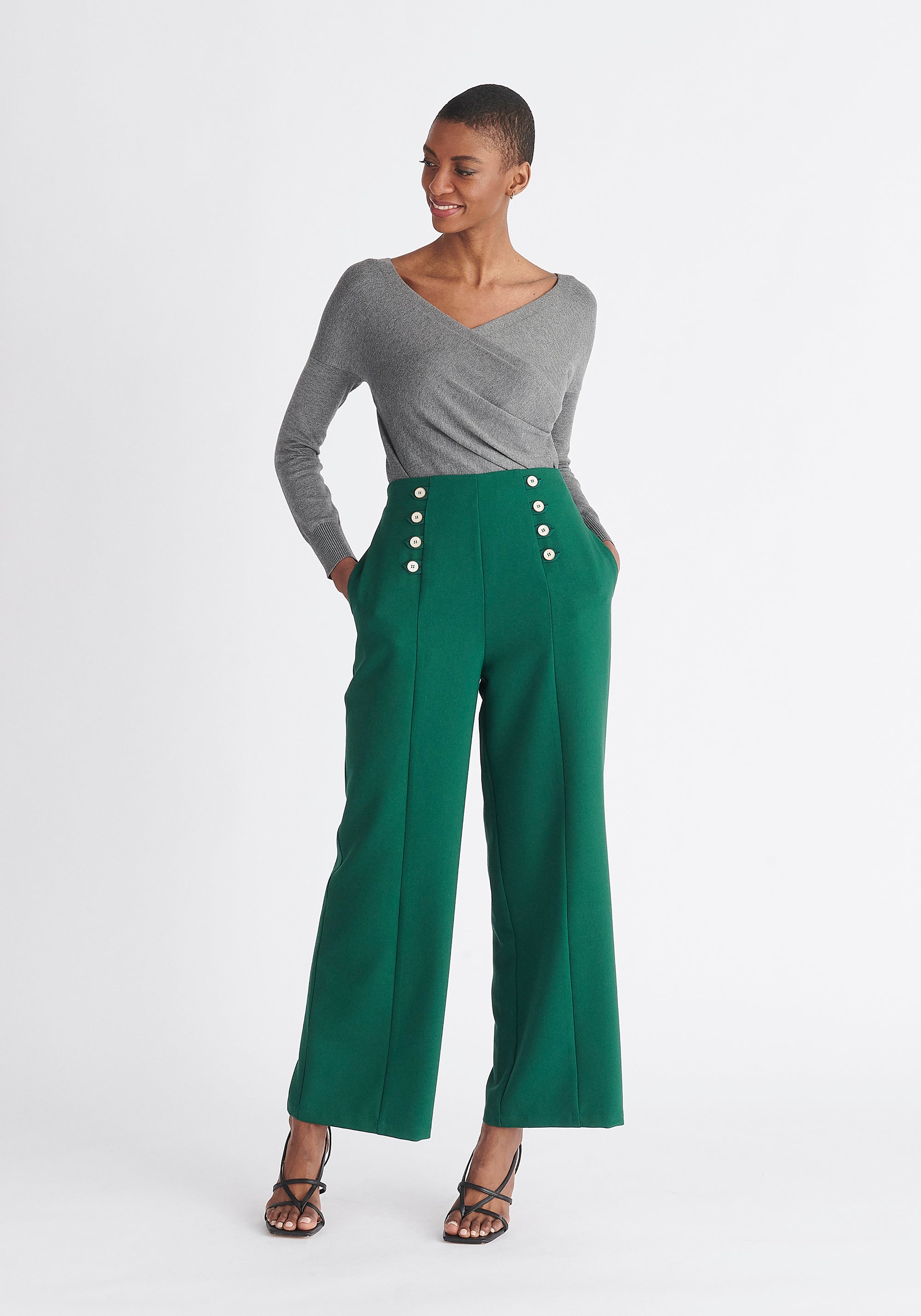 Paisie Button Waist Trousers in Green