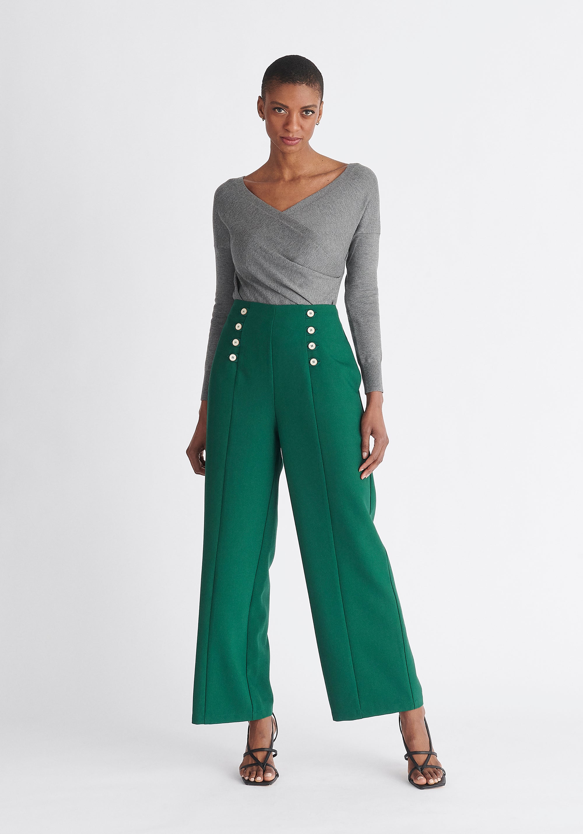 Paisie Button Waist Trousers in Green