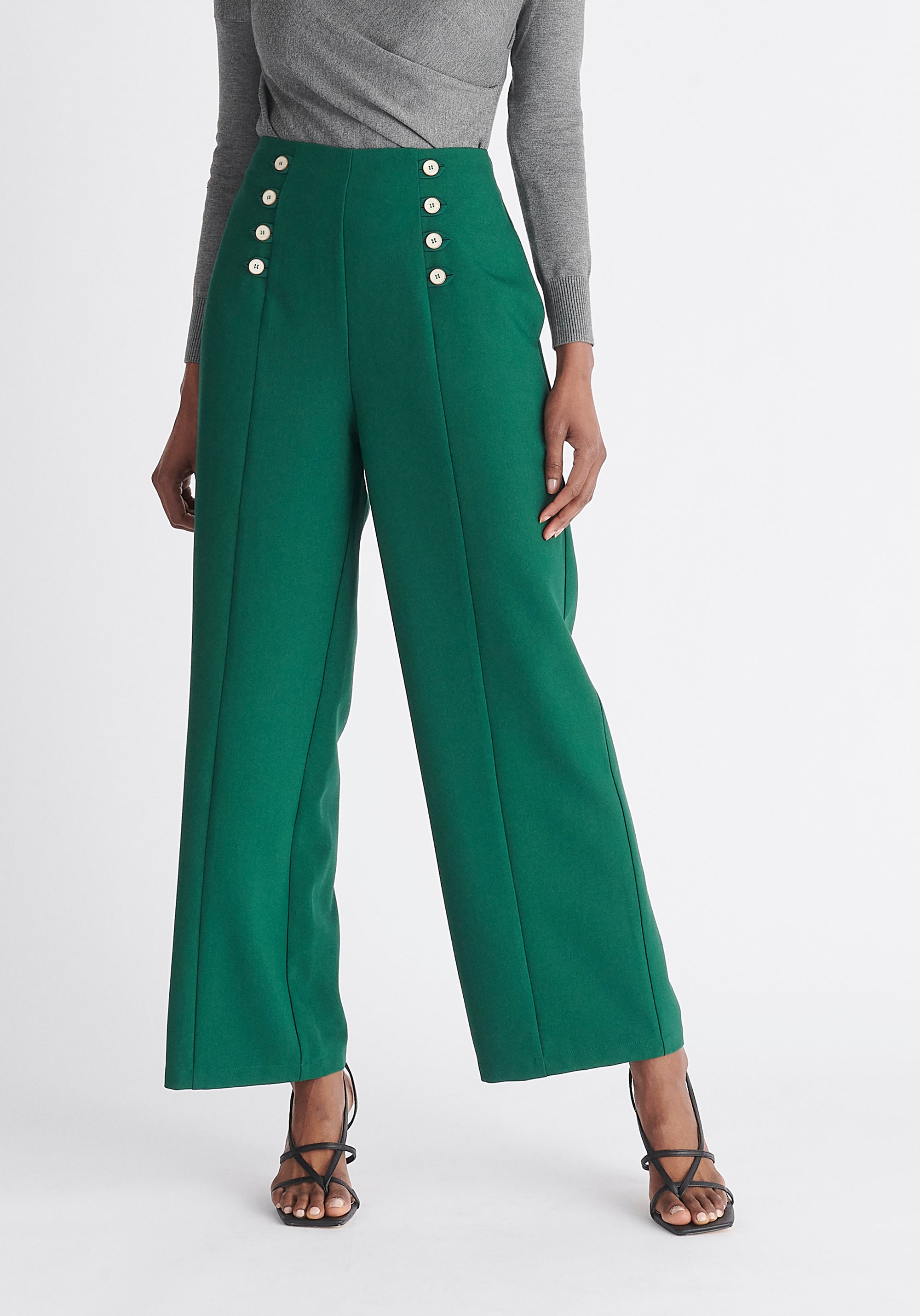 Paisie Button Waist Trousers in Green