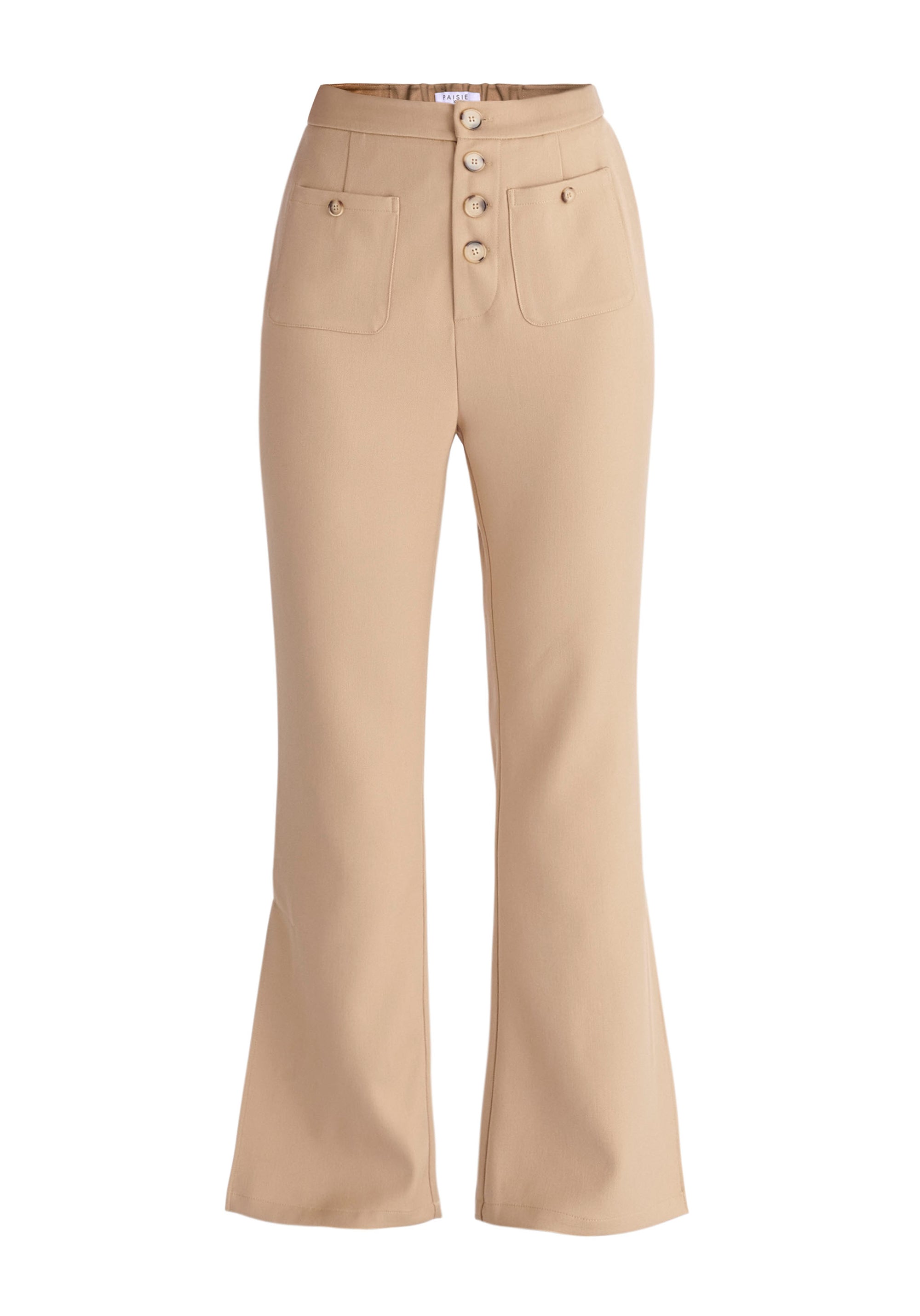 Paisie High Waist Flare Trousers in Beige Cut Out