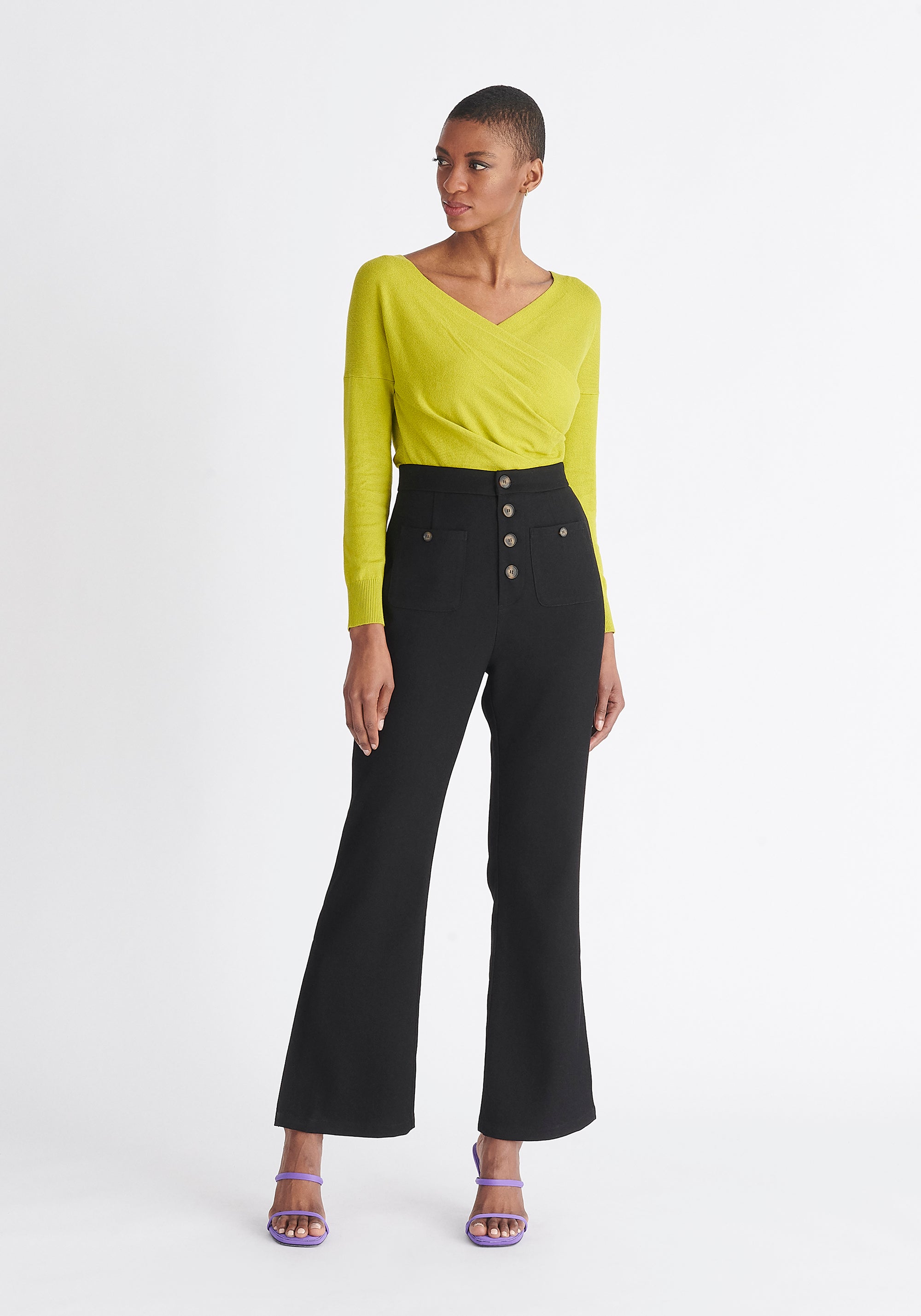 Paisie High Waist Flare Trousers in Black