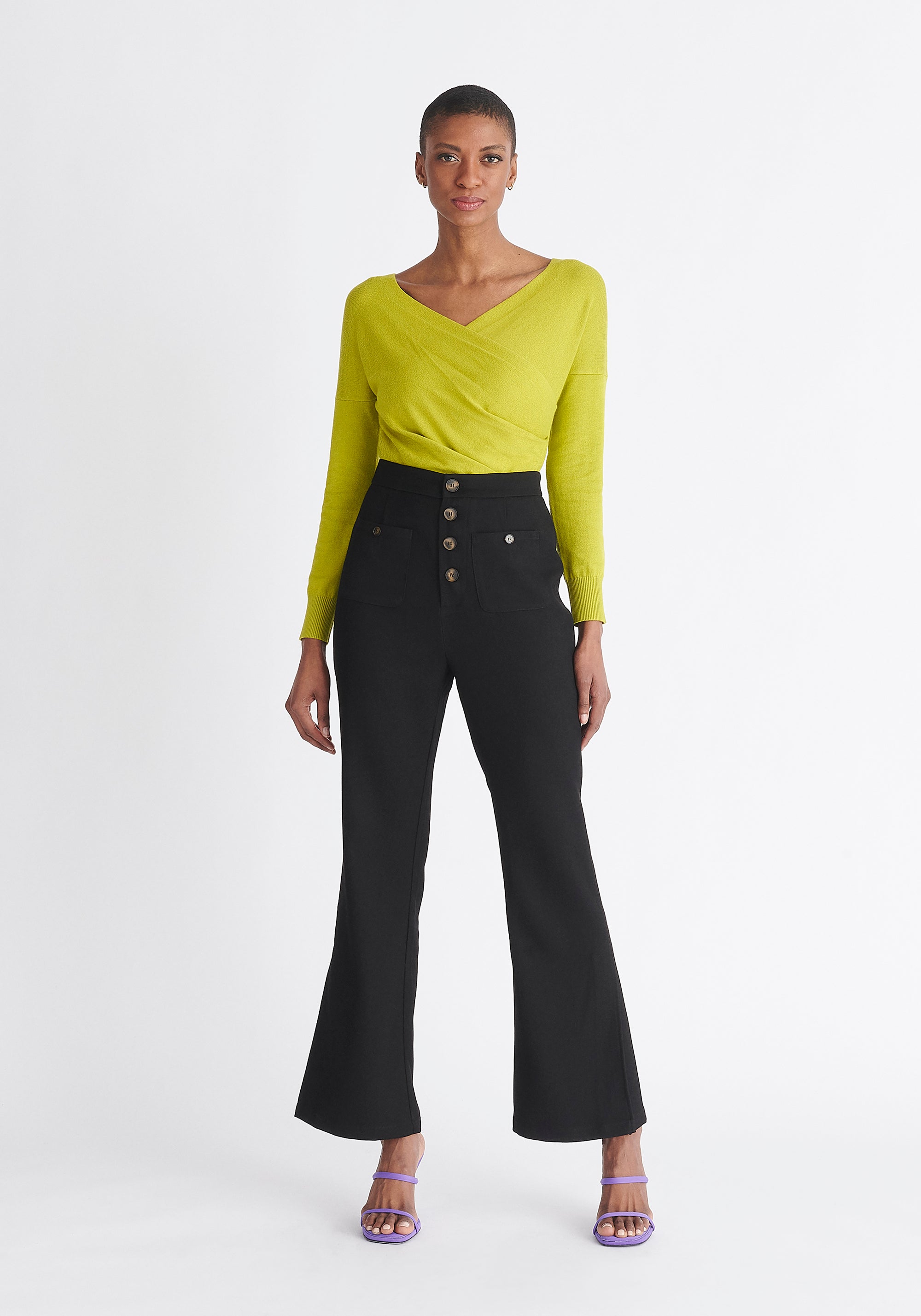 Paisie High Waist Flare Trousers in Black