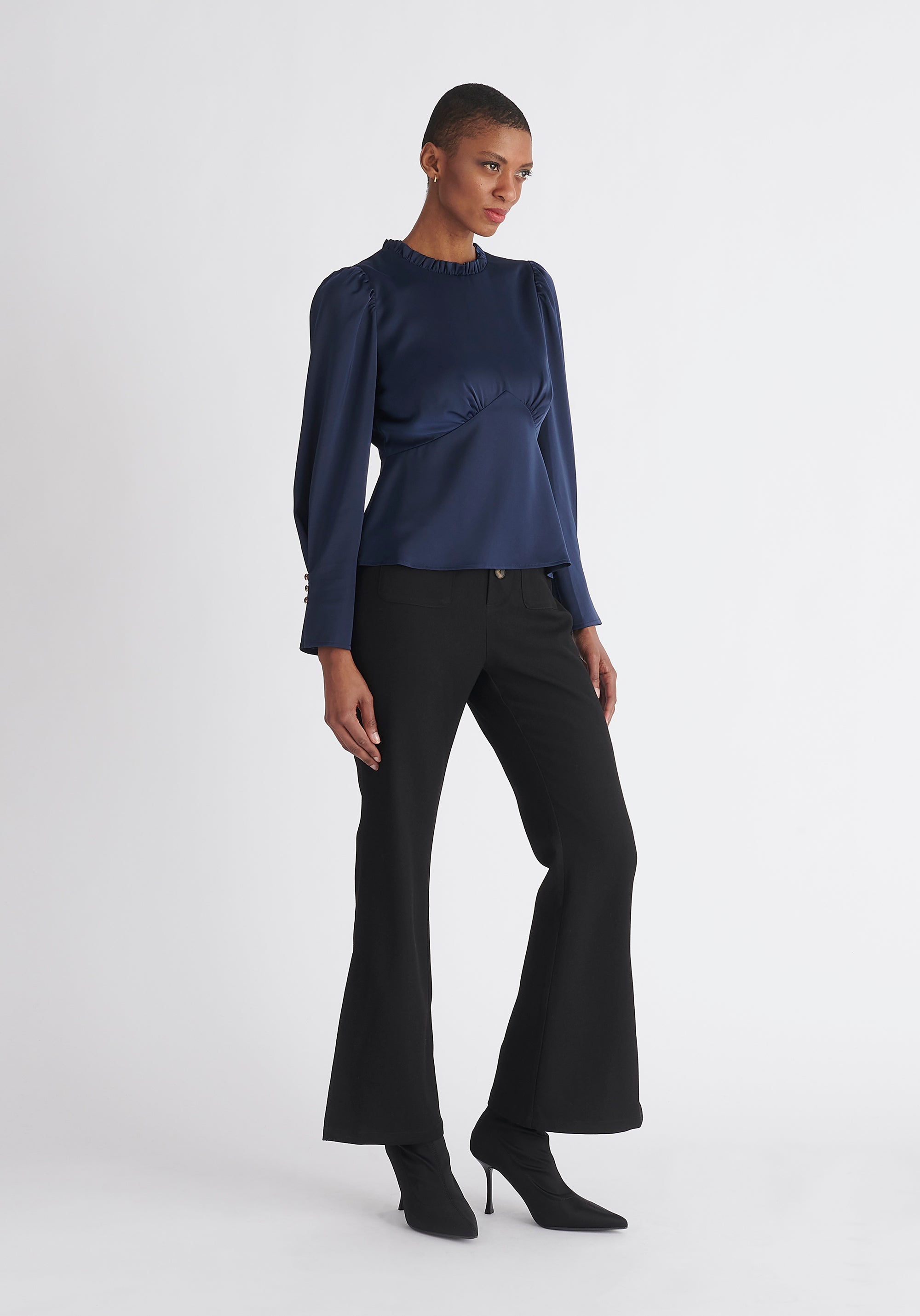 Paisie High Waist Flare Trousers in Black