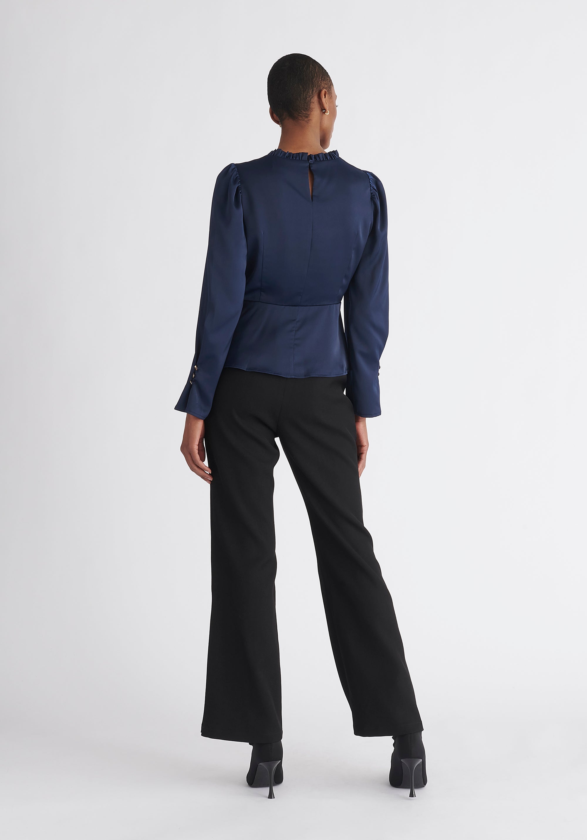 Paisie High Waist Flare Trousers in Black Back