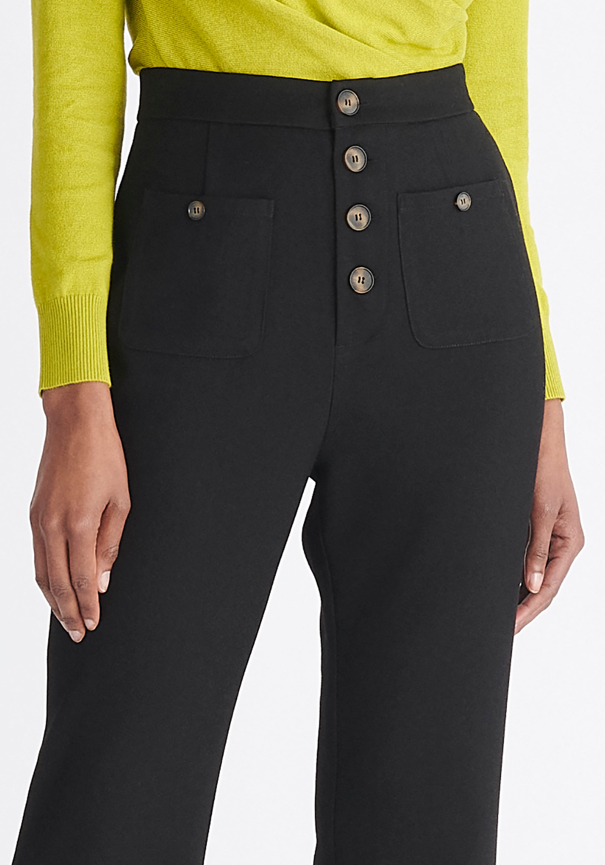 Paisie High Waist Flare Trousers in Black Close Up