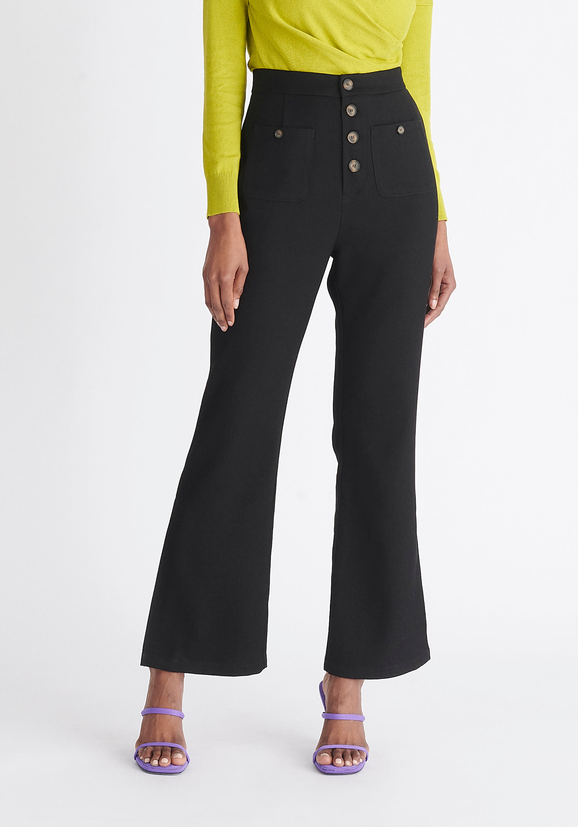 Paisie High Waist Flare Trousers in Black