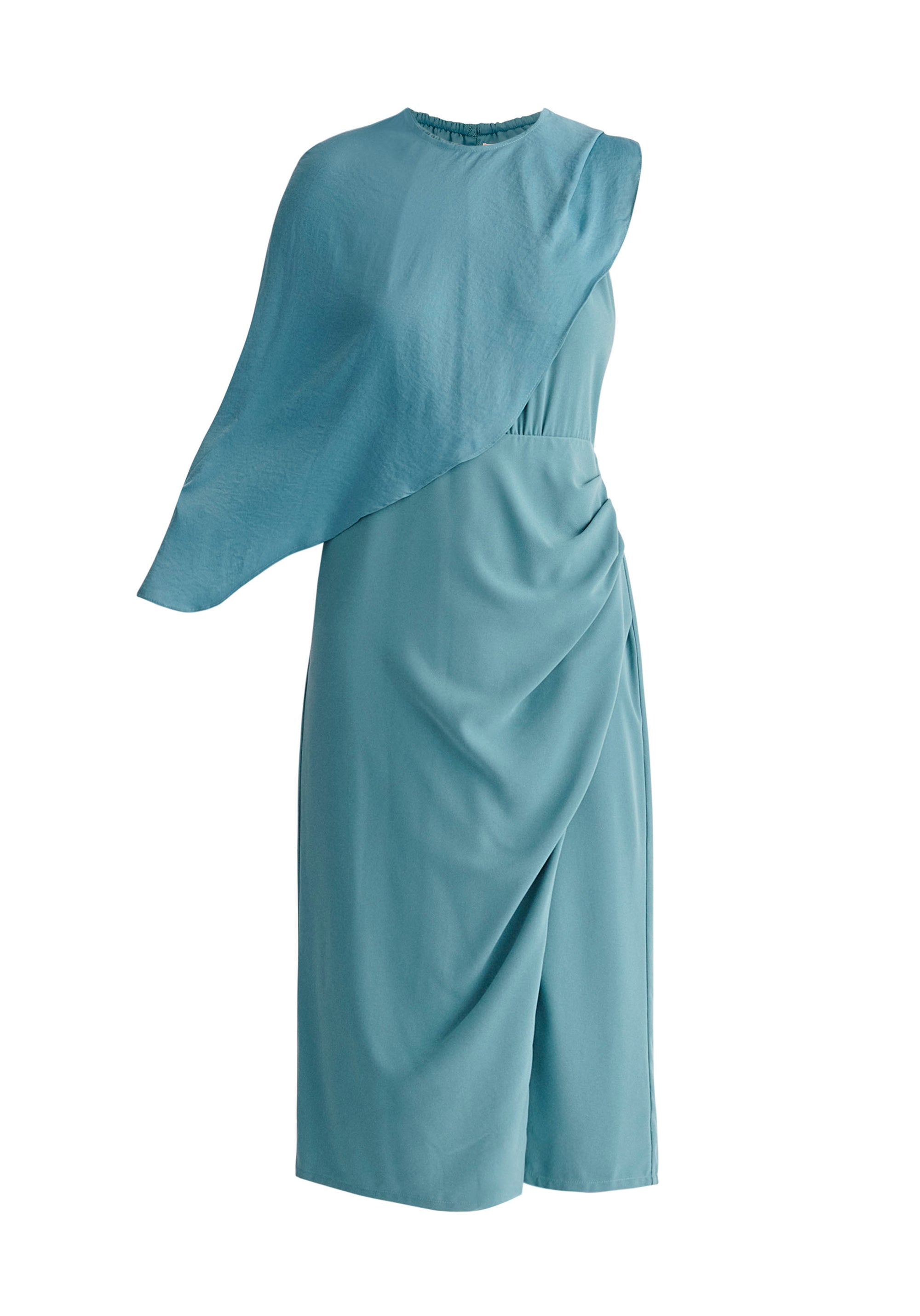 Paisie Detachable Cape Dress in Teal Cut Out