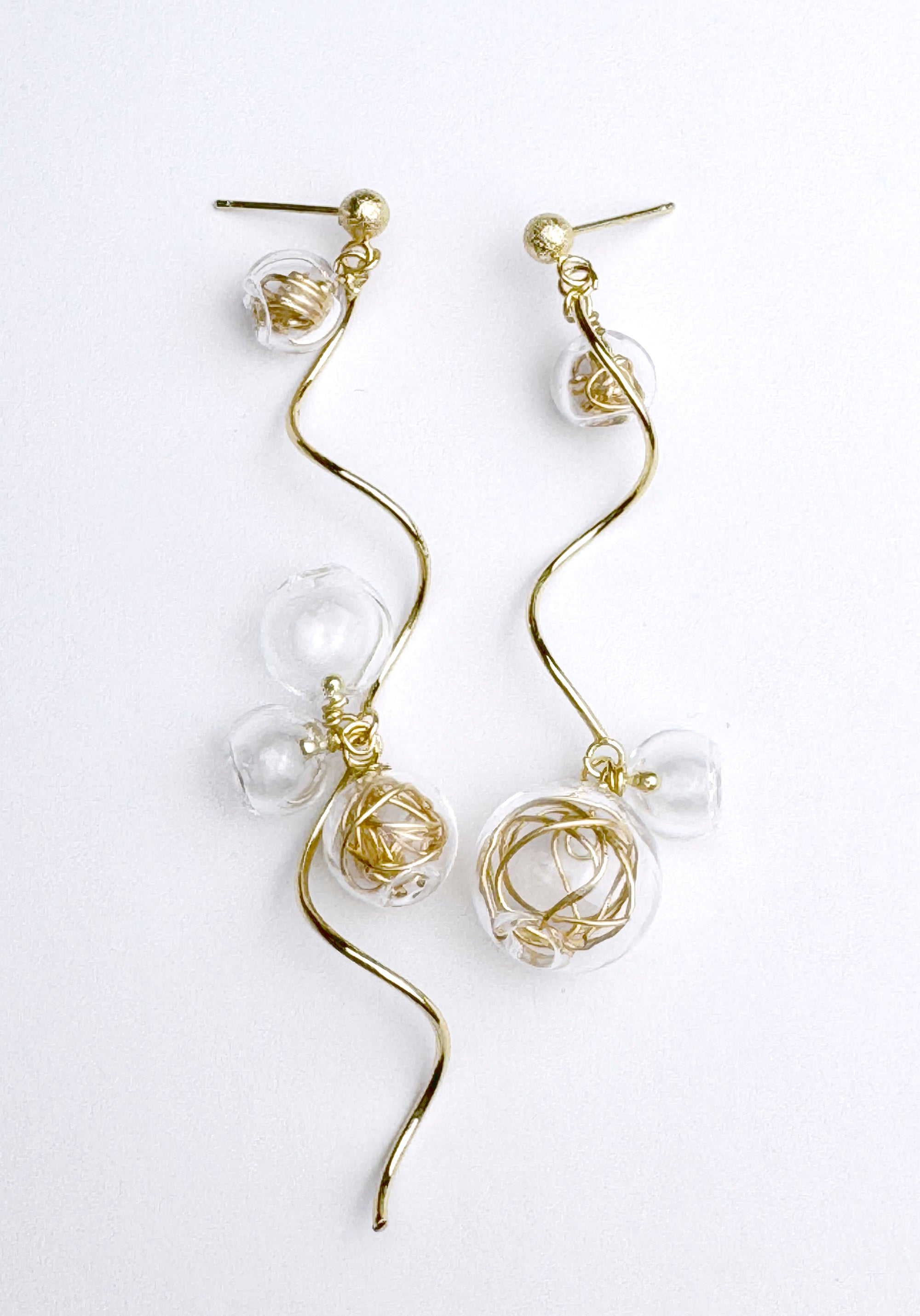 Asymmetrical Swirl Sphere Earrings in Gold