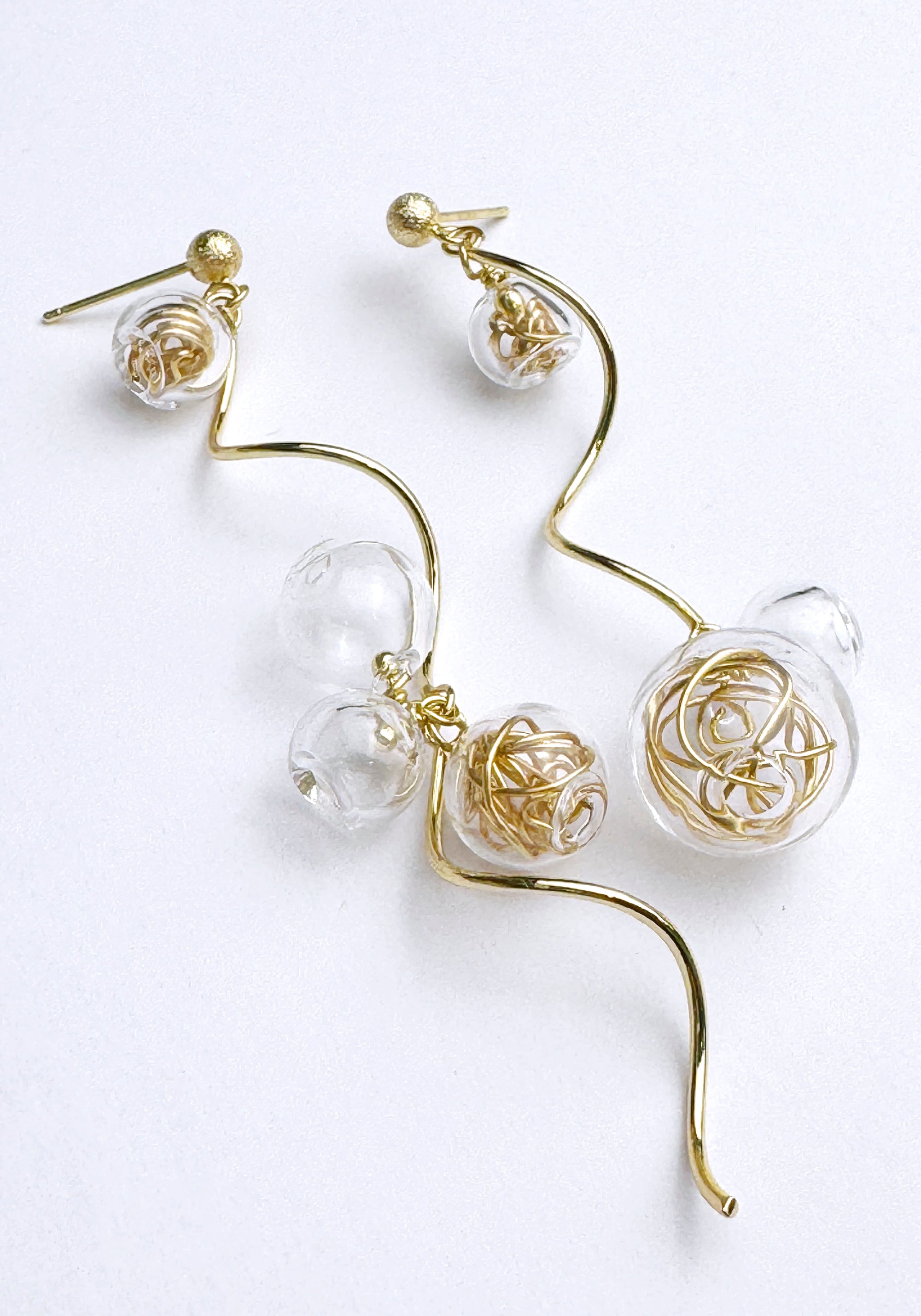 Asymmetrical Swirl Sphere Earrings in Gold