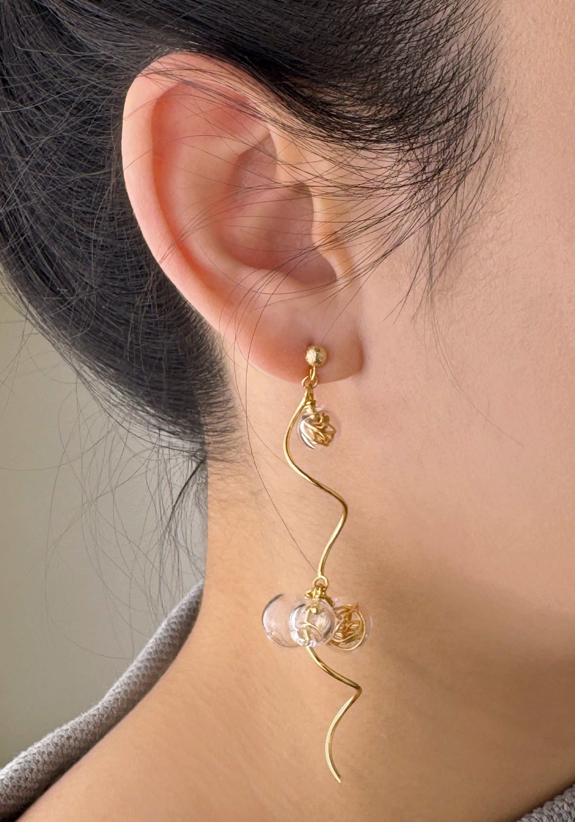 Asymmetrical Swirl Sphere Earrings in Gold