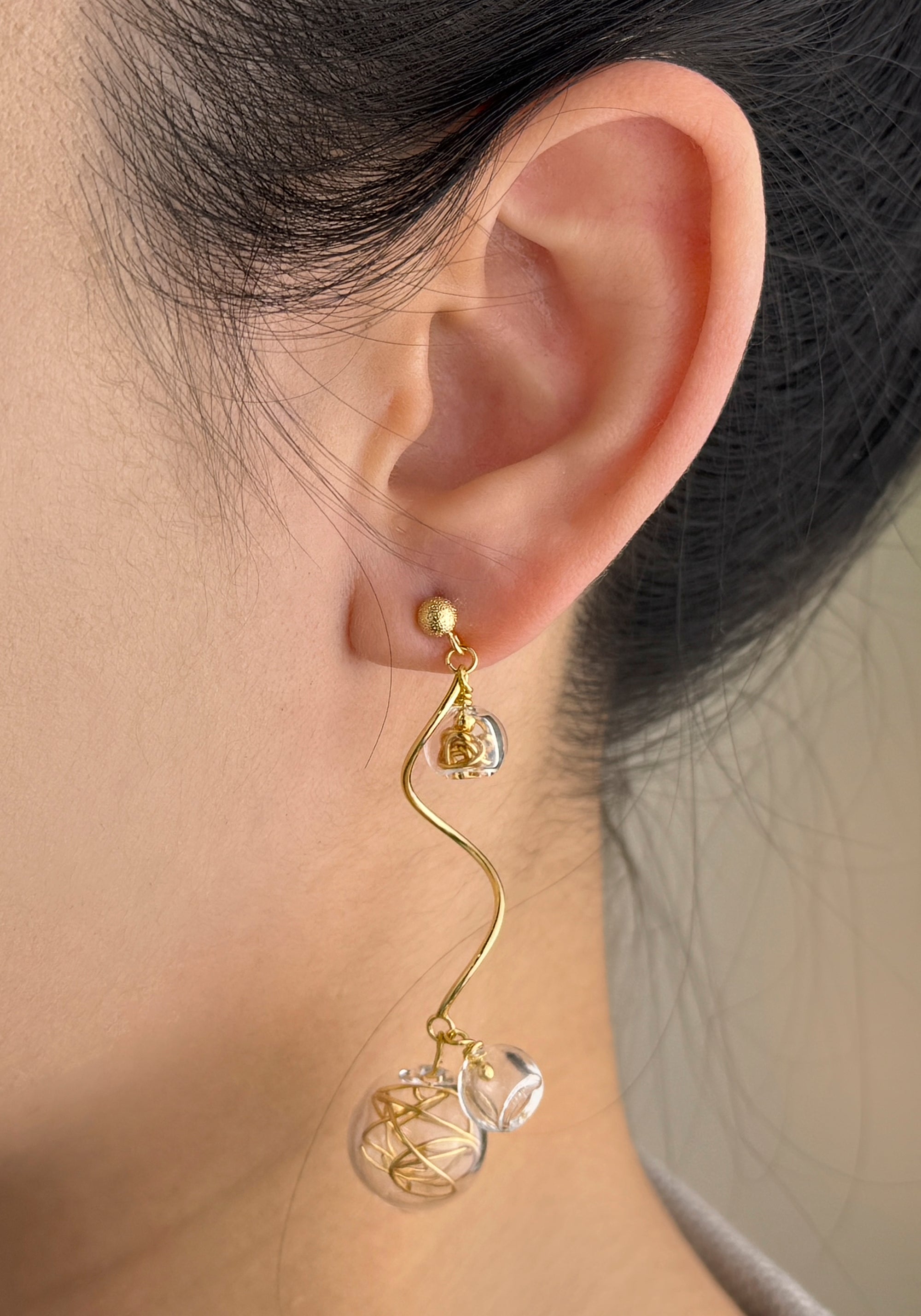 Asymmetrical Swirl Sphere Earrings in Gold