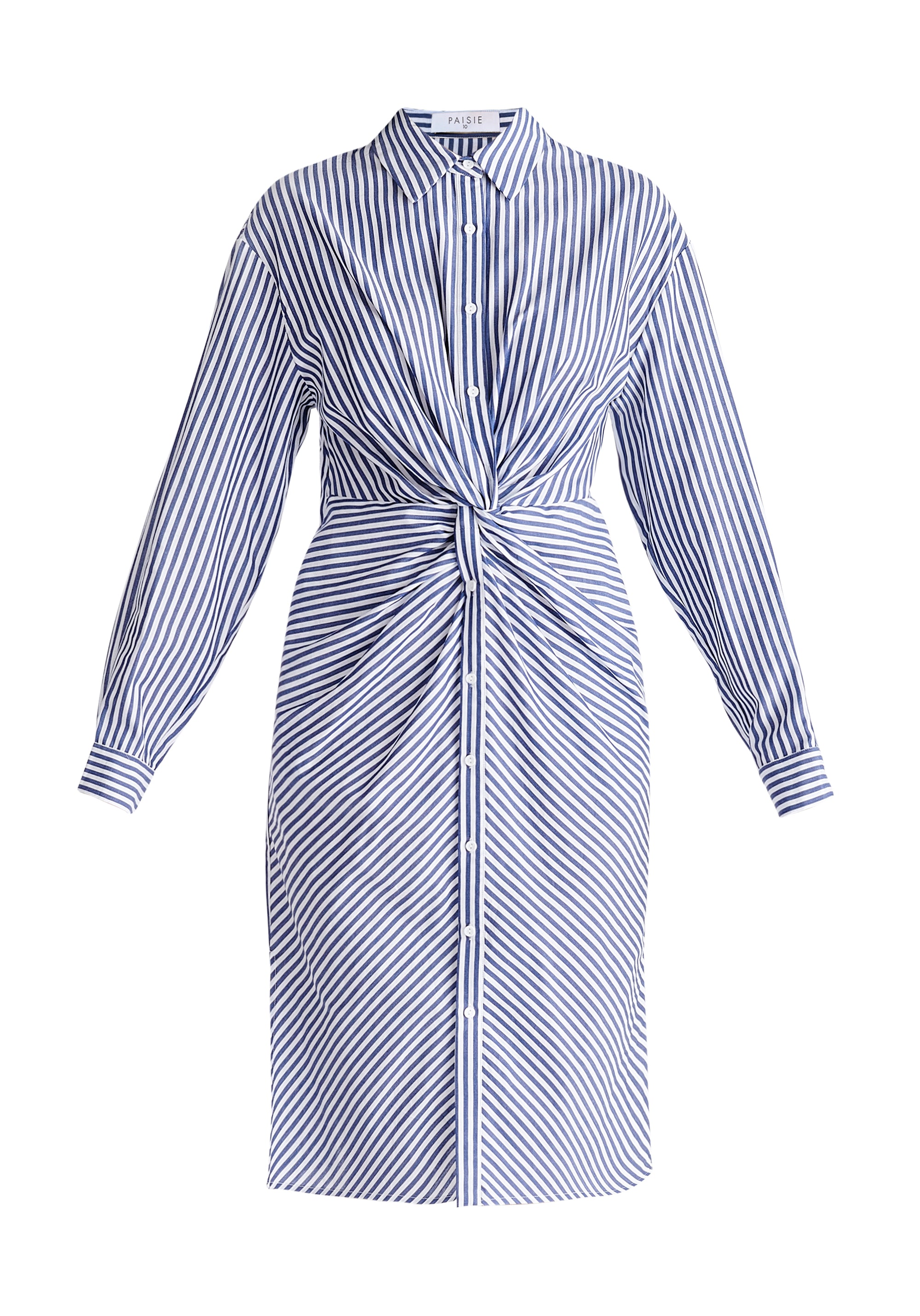 Twist Detail Shirt Dress in Dark Blue and White