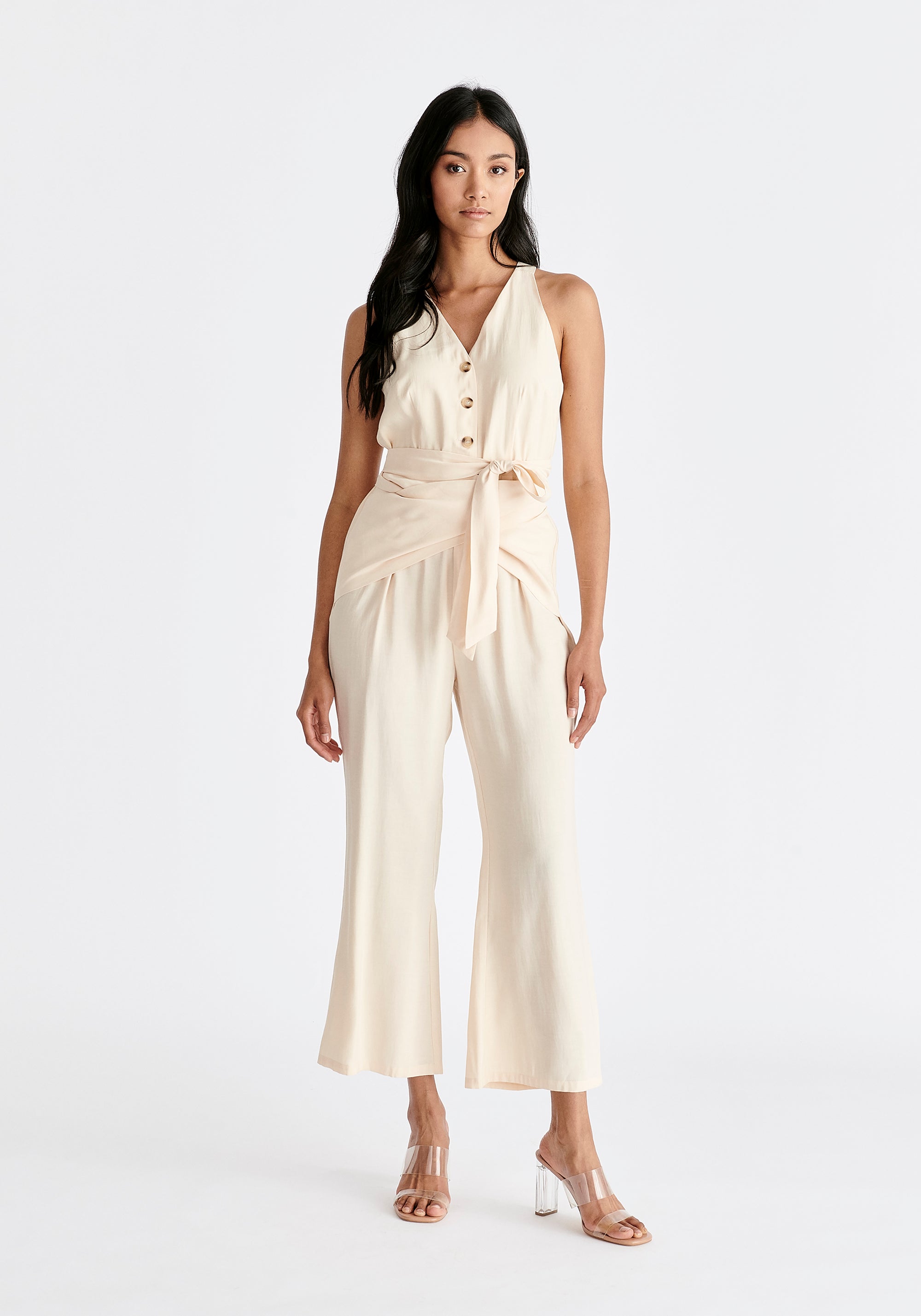 Waist Tie Jumpsuit in Cream