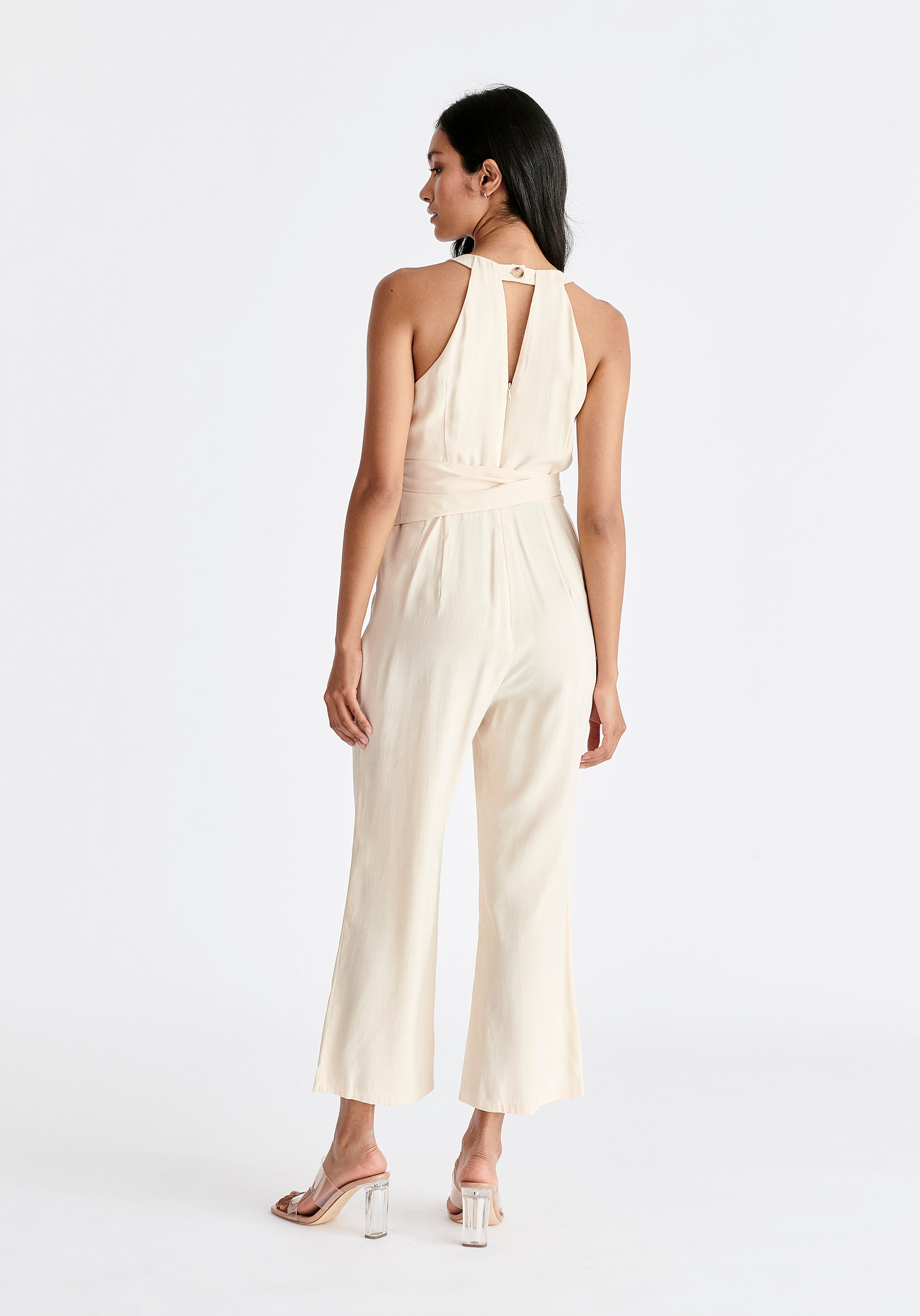 Waist Tie Jumpsuit in Cream Back