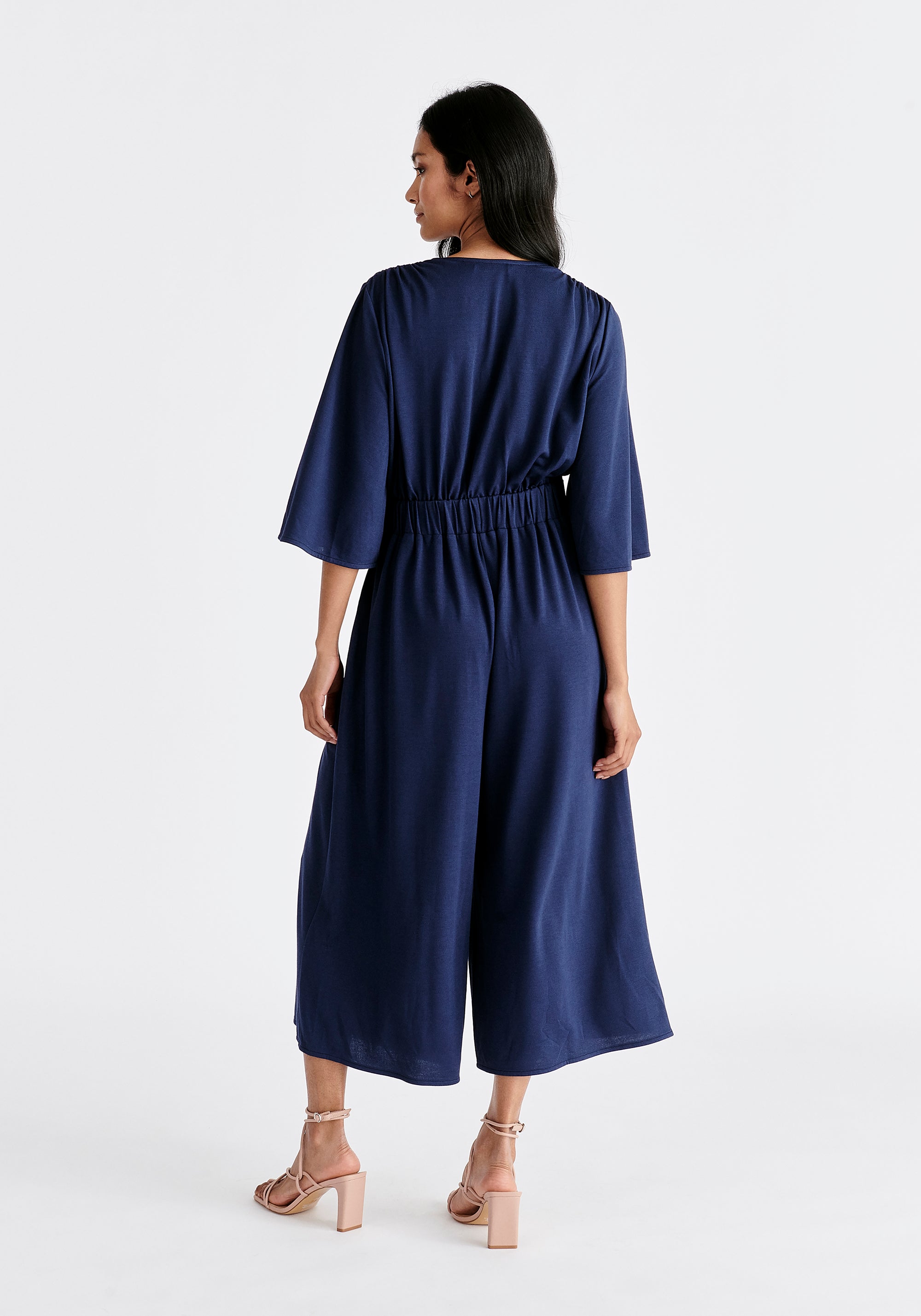 V-Neck Culotte Jumpsuit in Navy Back