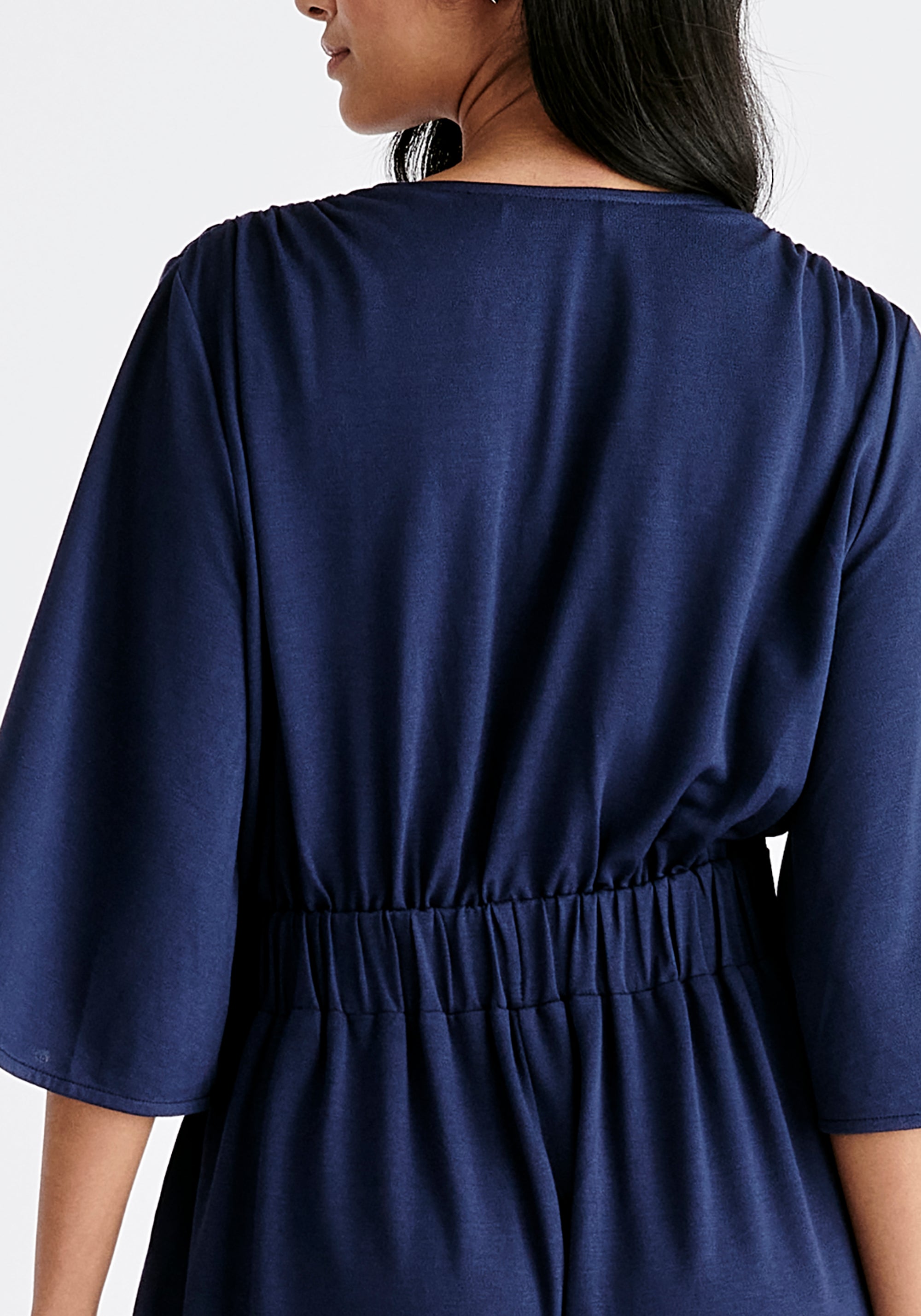 V-Neck Culotte Jumpsuit in Navy Close Up