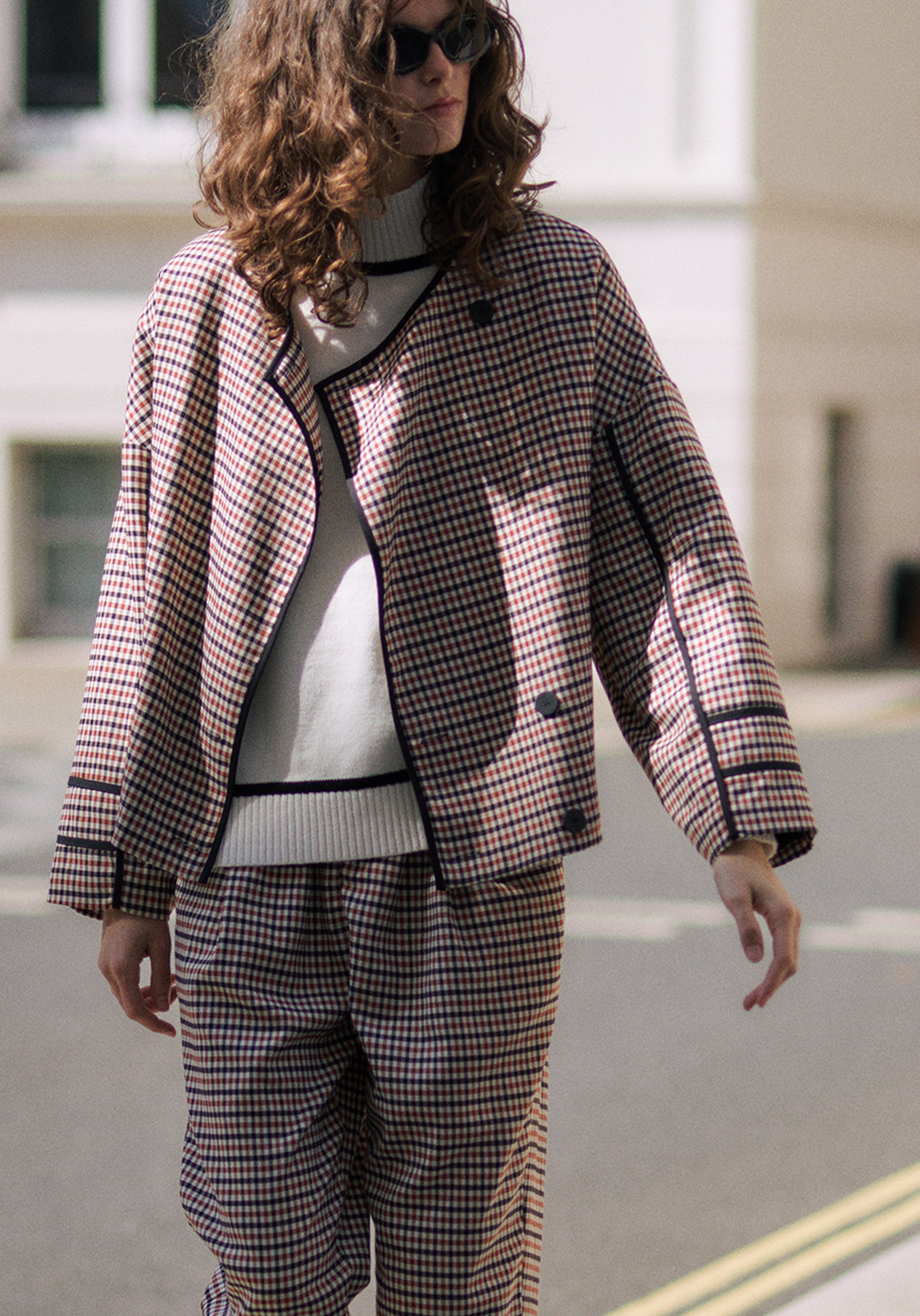 Double Breasted Check Jacket with Matching Scarf