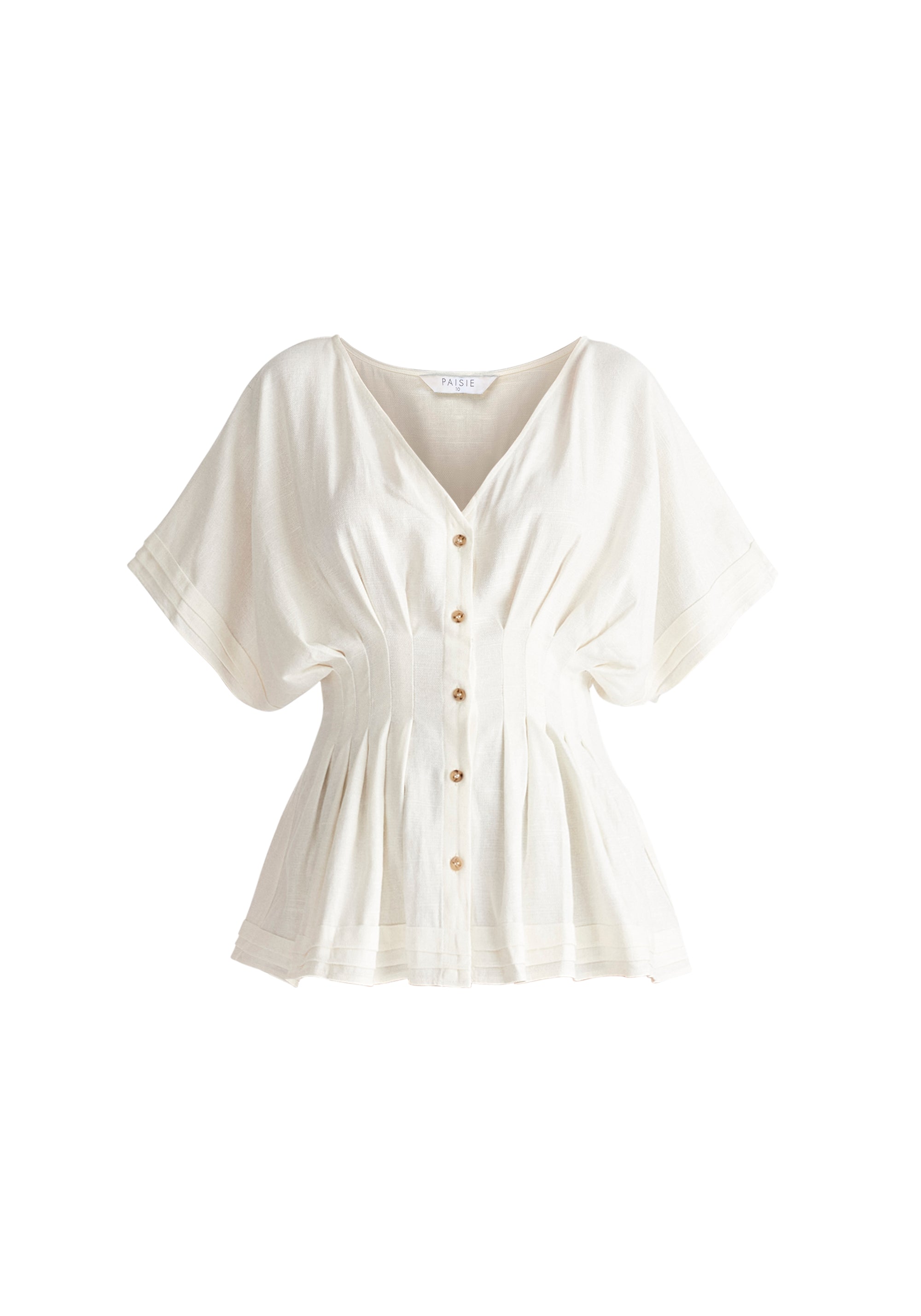 Linen Blend Button Blouse in White Cut Out