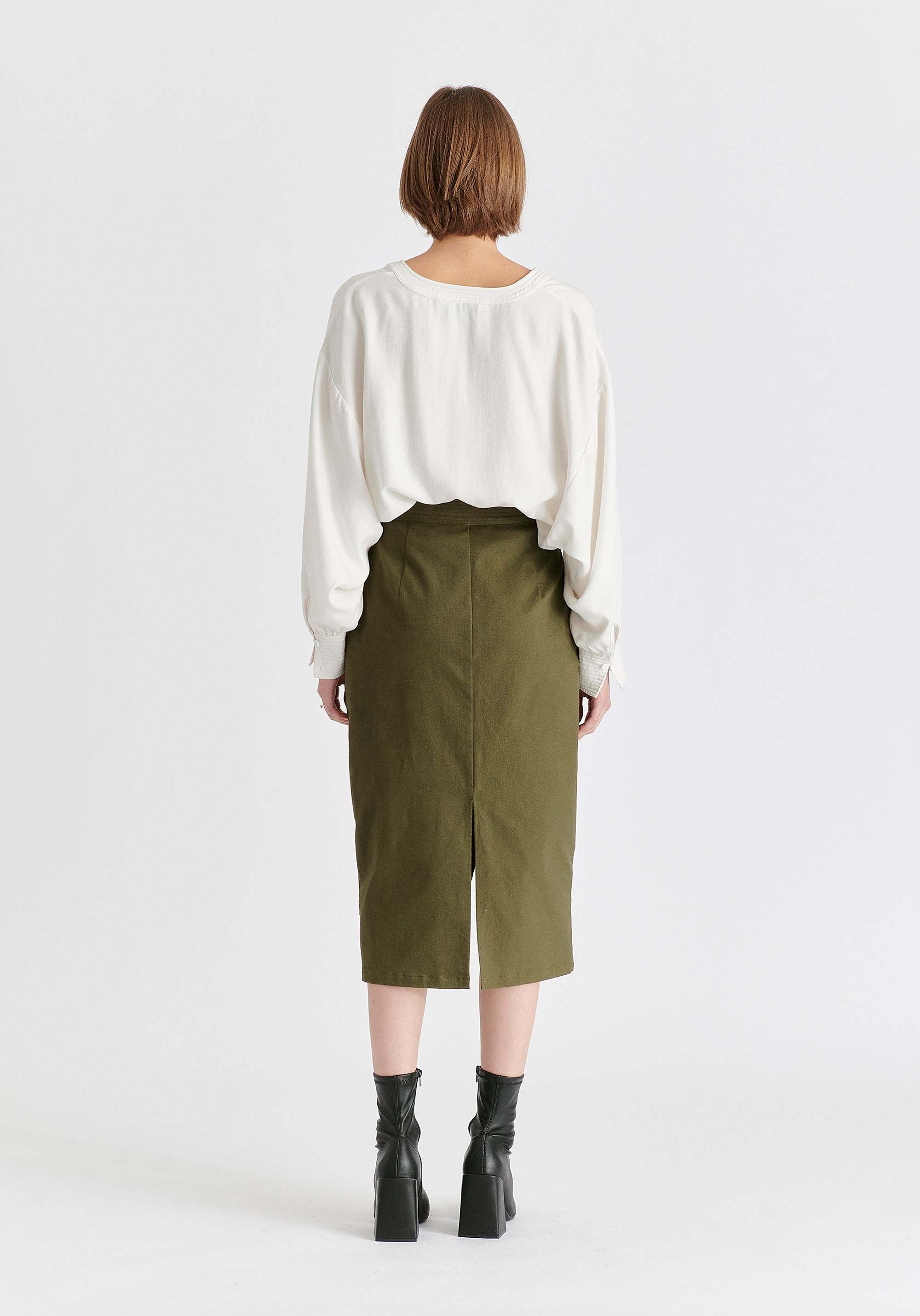 Asymmetric Midi Skirt with Button Details Back