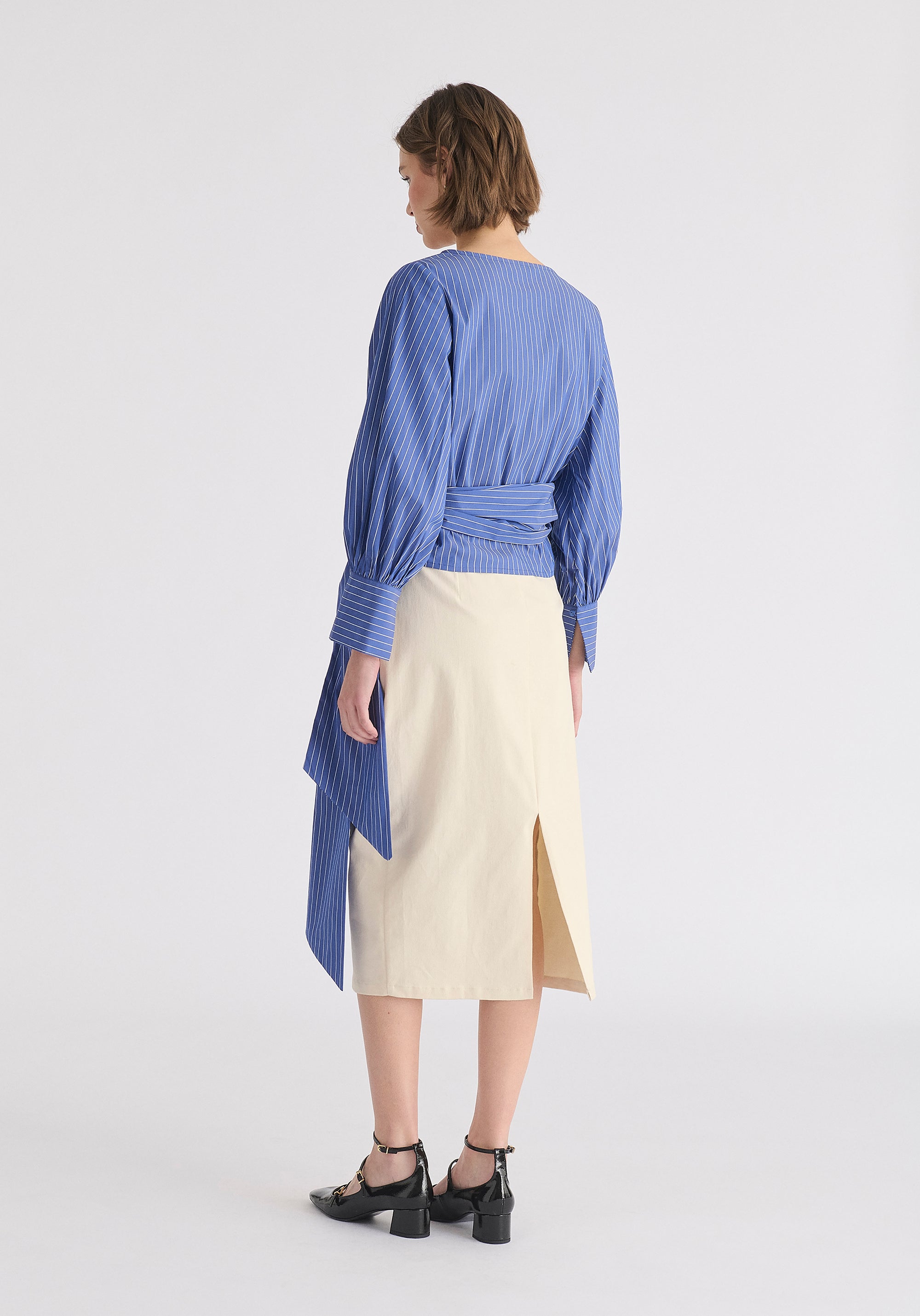 Asymmetric Midi Skirt with Button Details Back