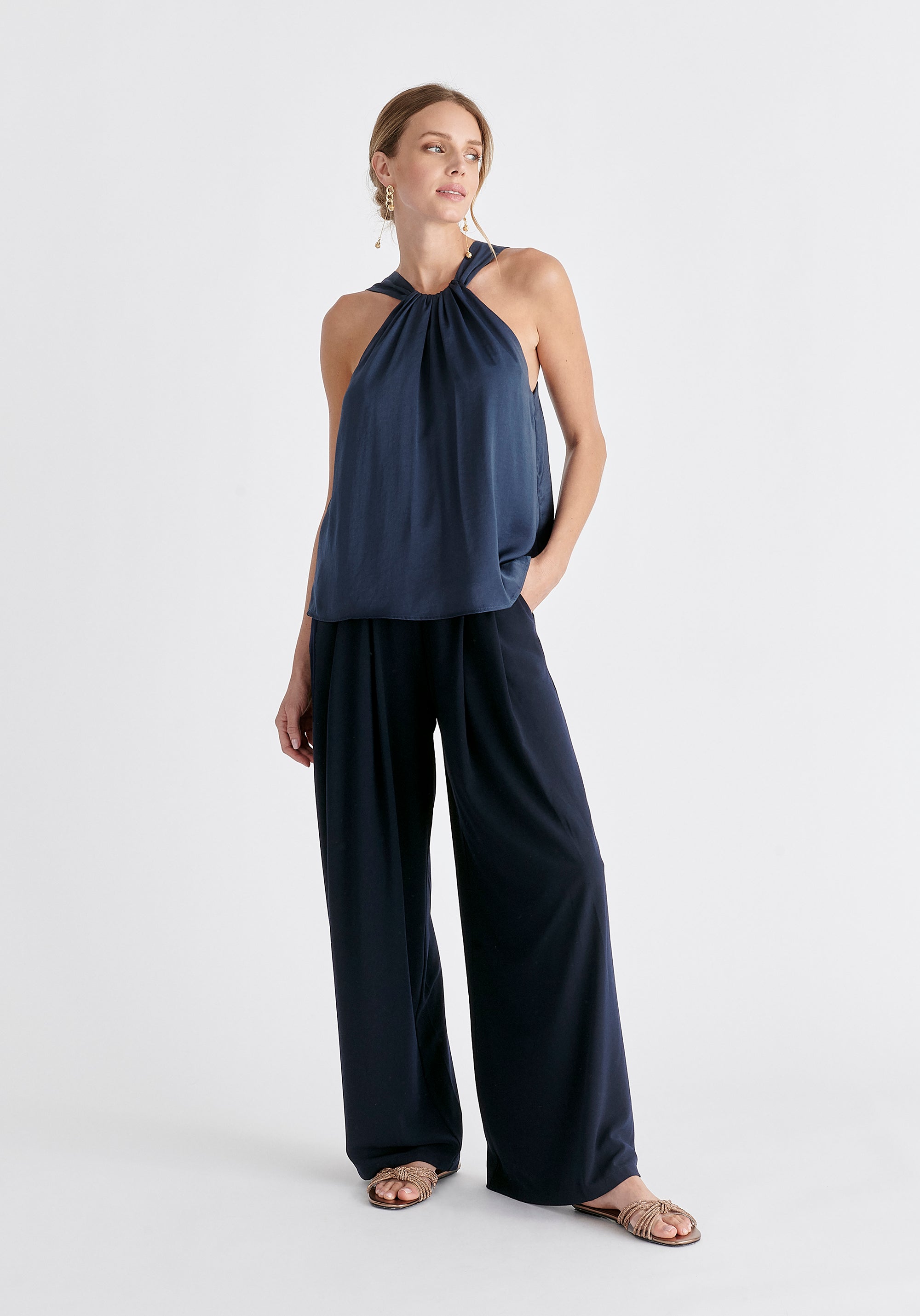 Asymmetric Waistband Trousers in Navy and Black