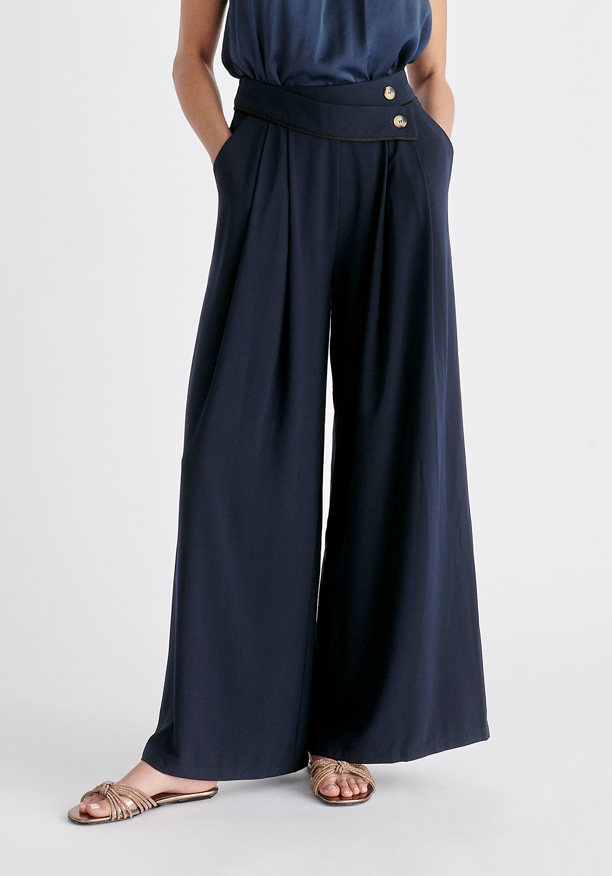 Asymmetric Waistband Trousers in Navy and Black