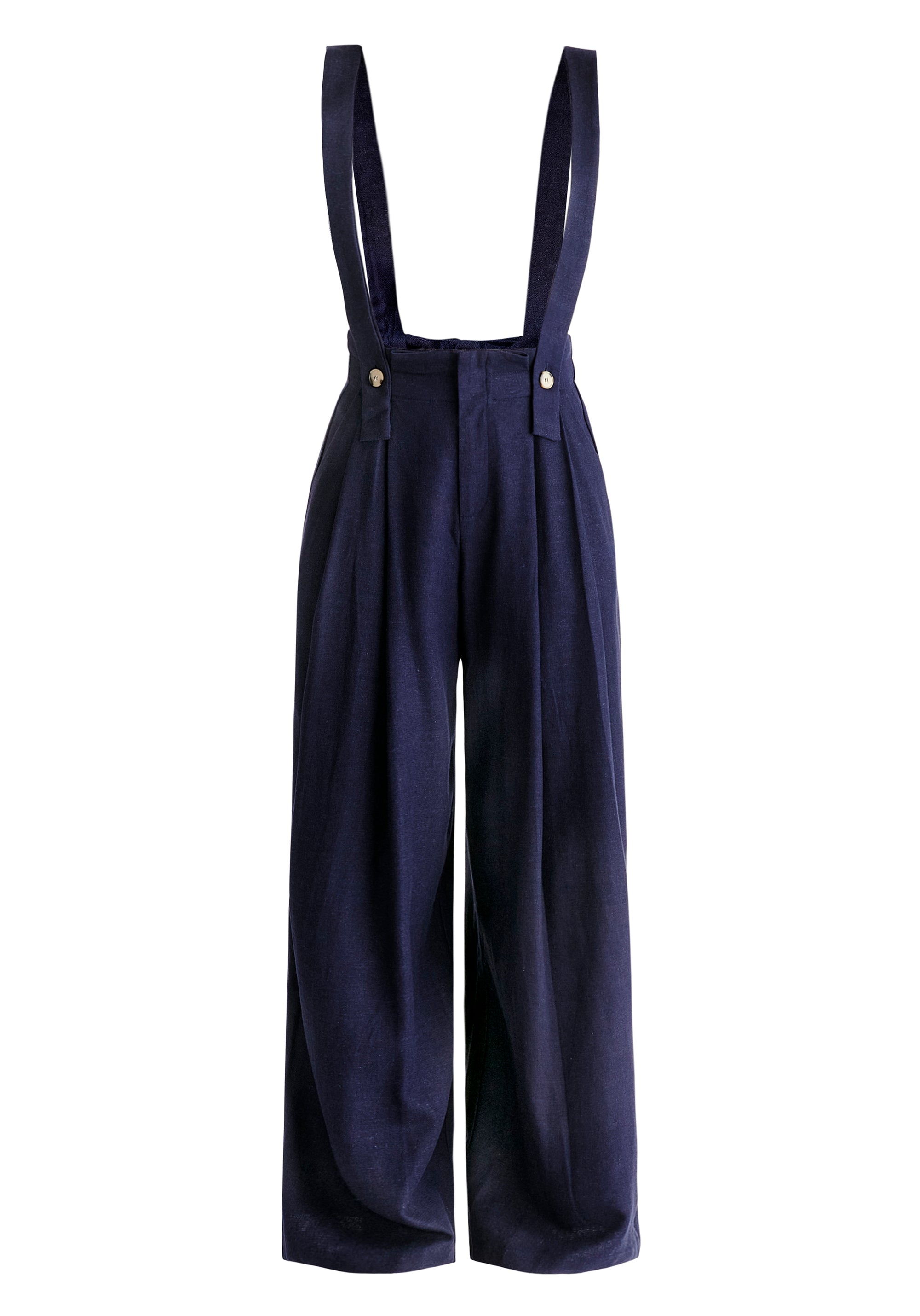 Linen Blend Detachable Suspender Trousers in Navy Cut Out