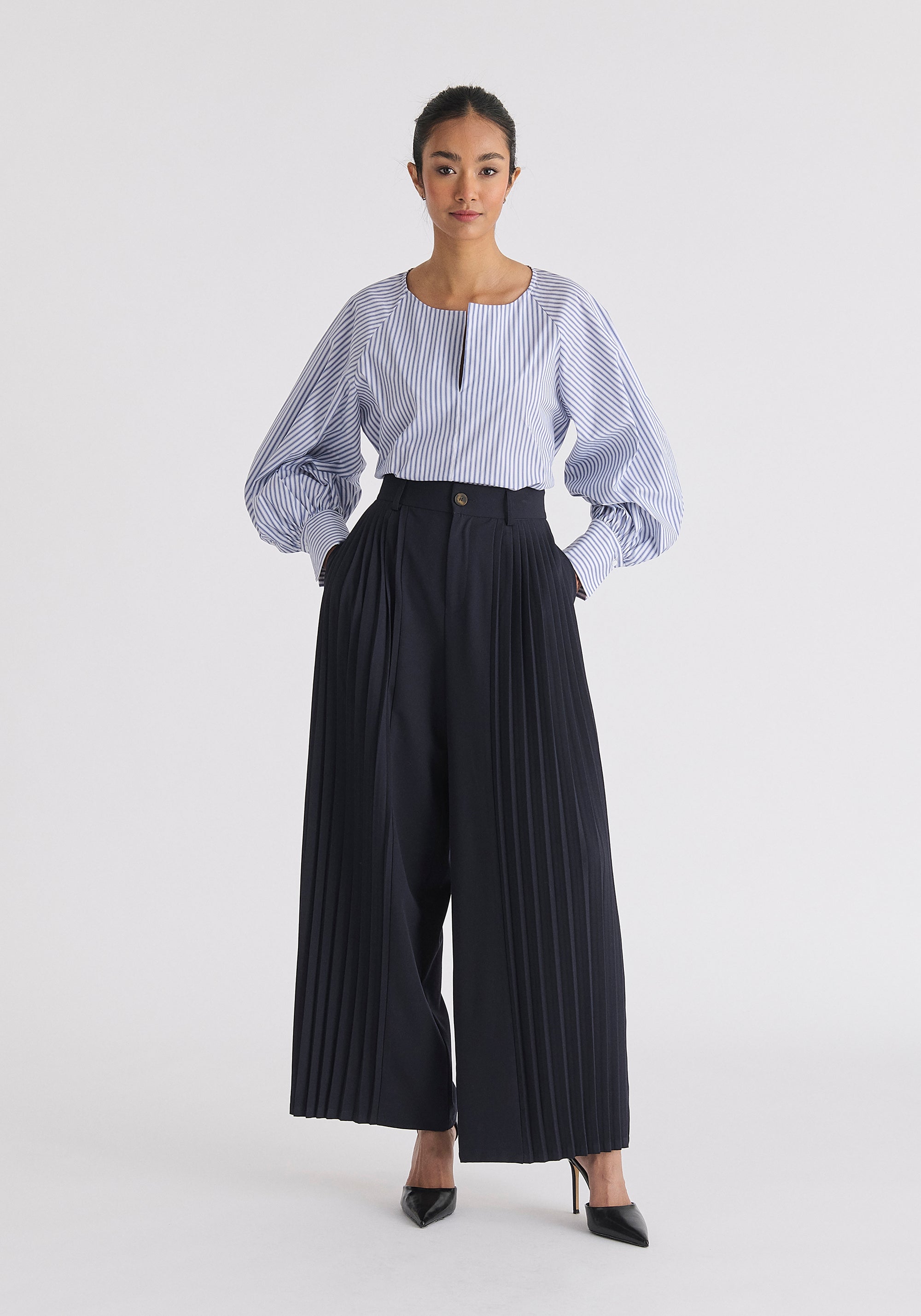 Pleated Wide Leg Trousers Front