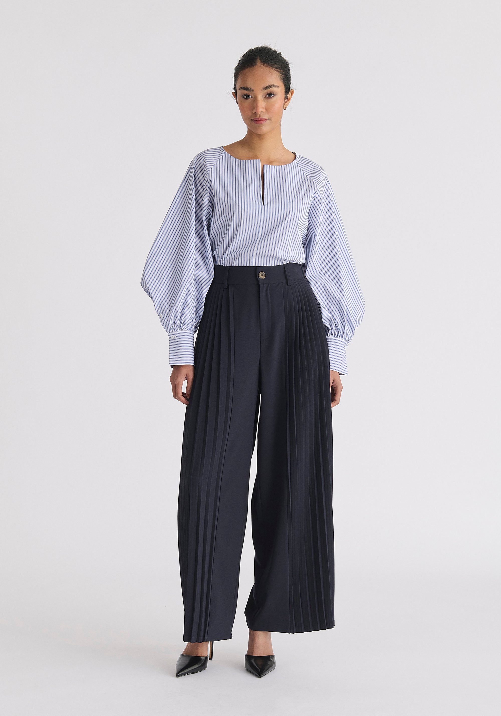 Pleated Wide Leg Trousers Front