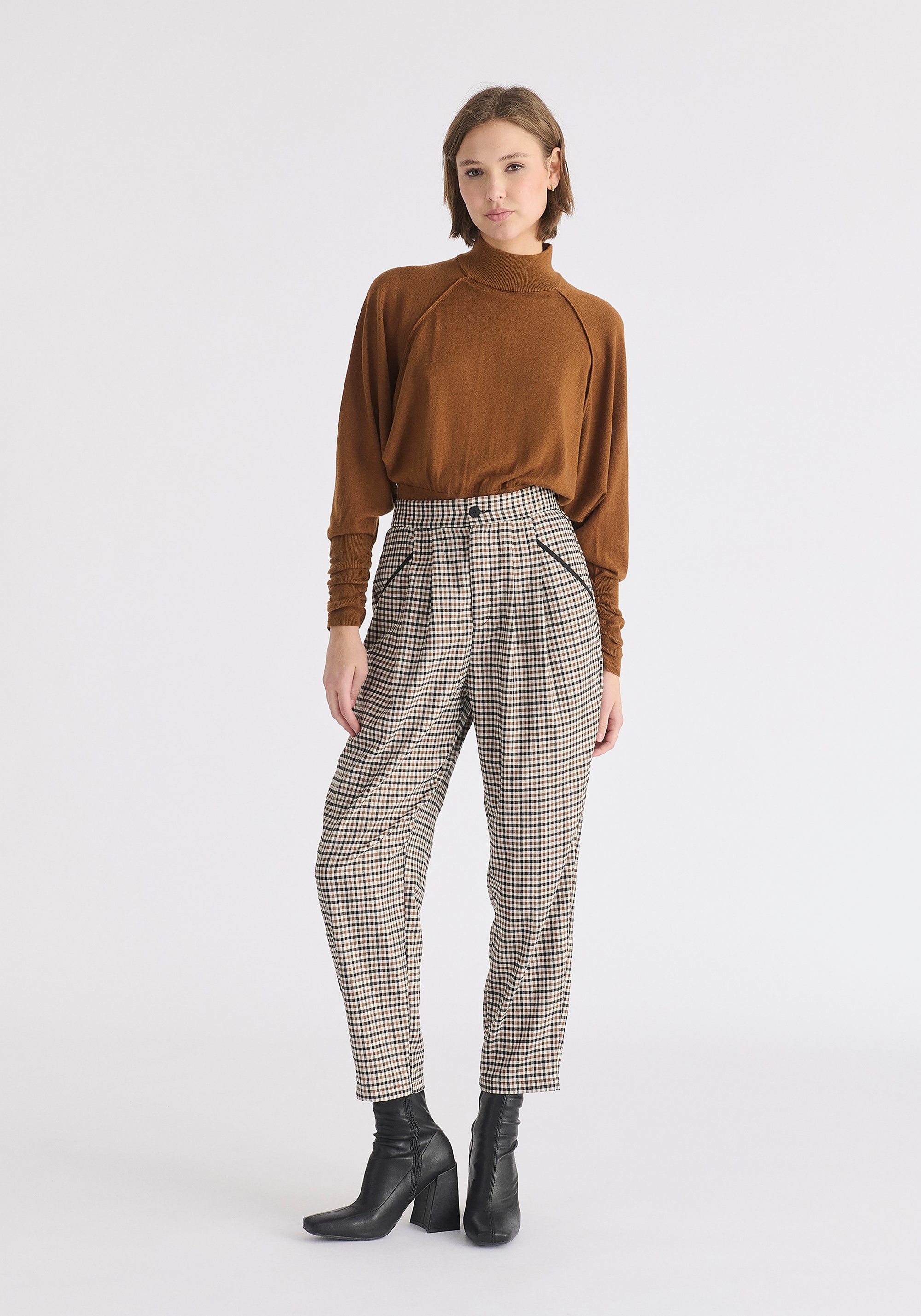 Check Trousers with Piping Details