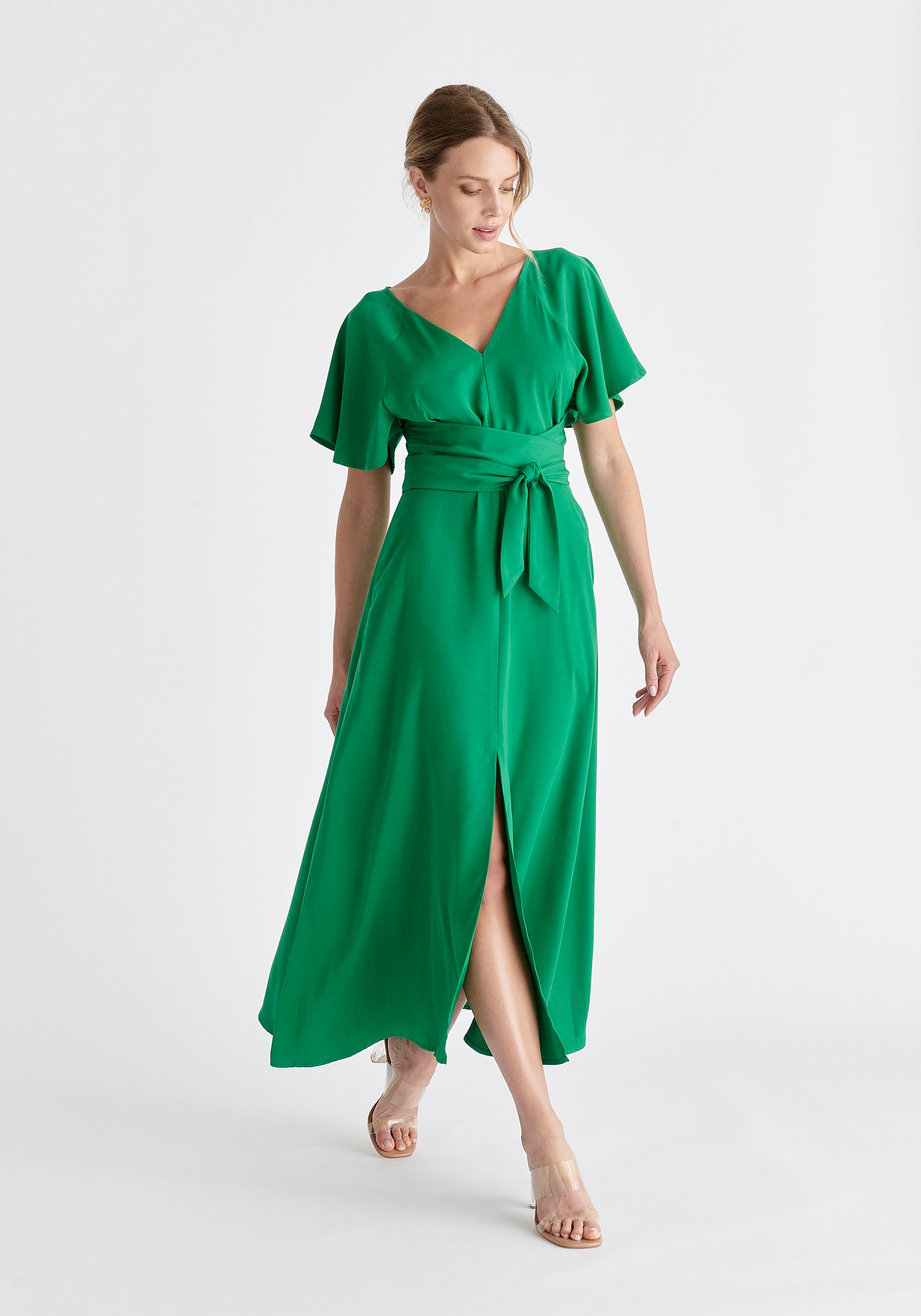 Maxi Waist Tie Dress in Green