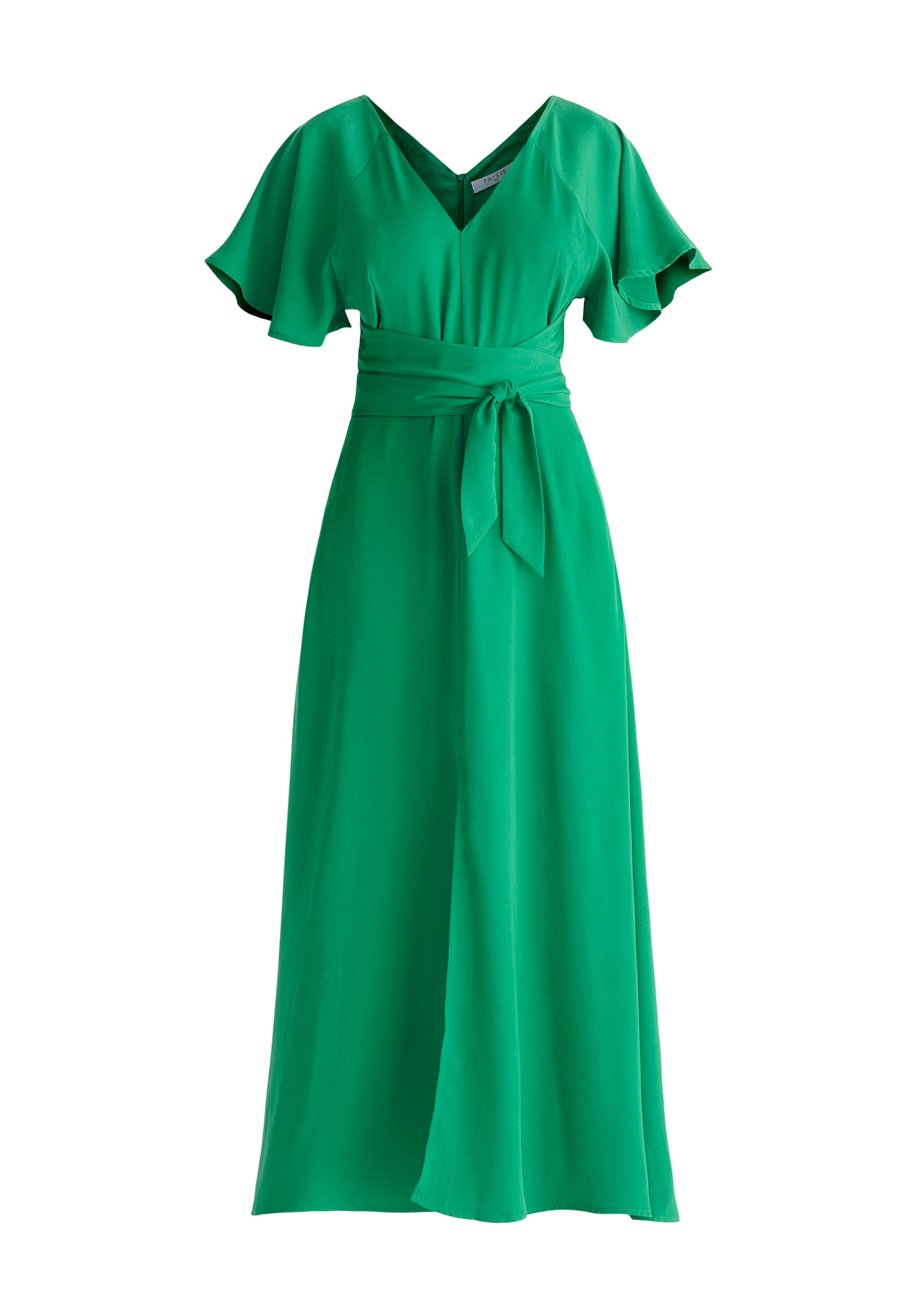 Maxi Waist Tie Dress in Green Cut Out