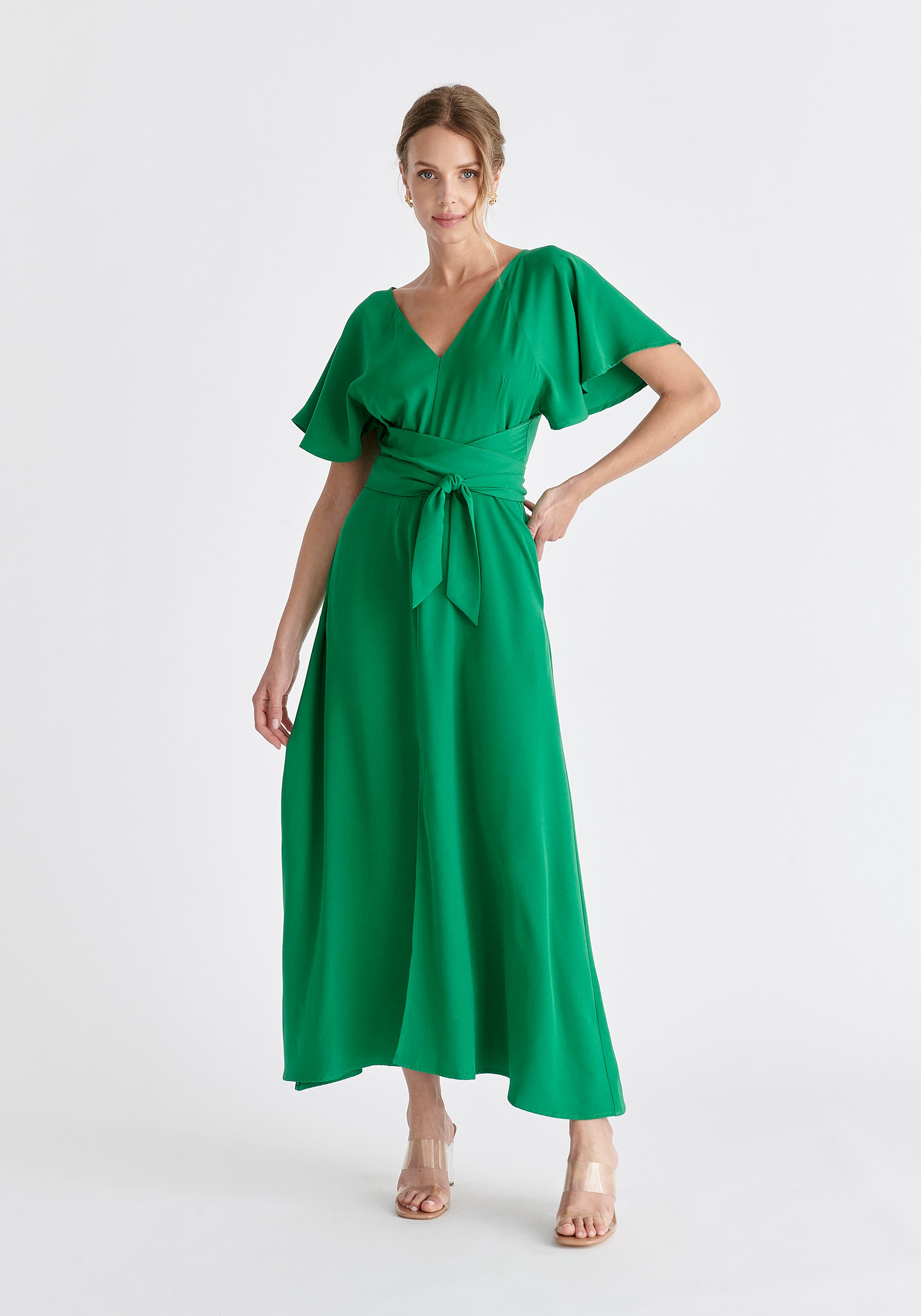 Maxi Waist Tie Dress in Green