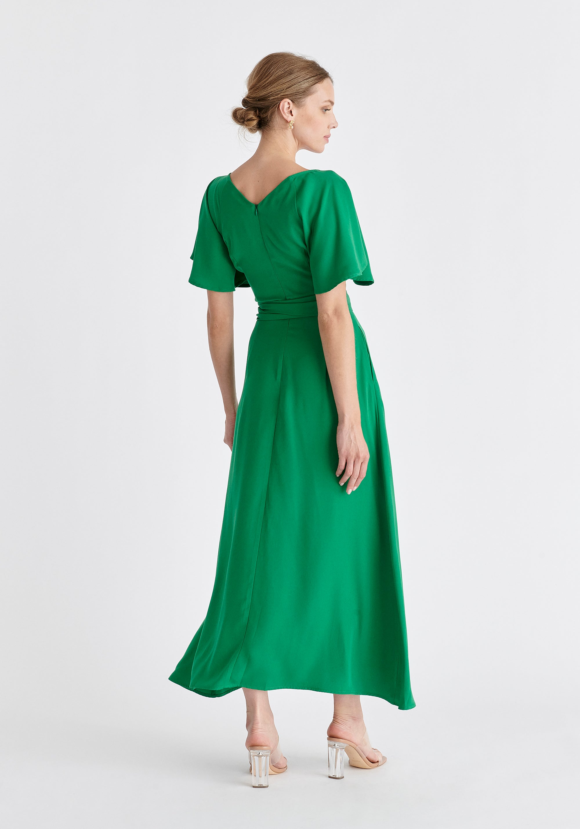 Maxi Waist Tie Dress in Green Back