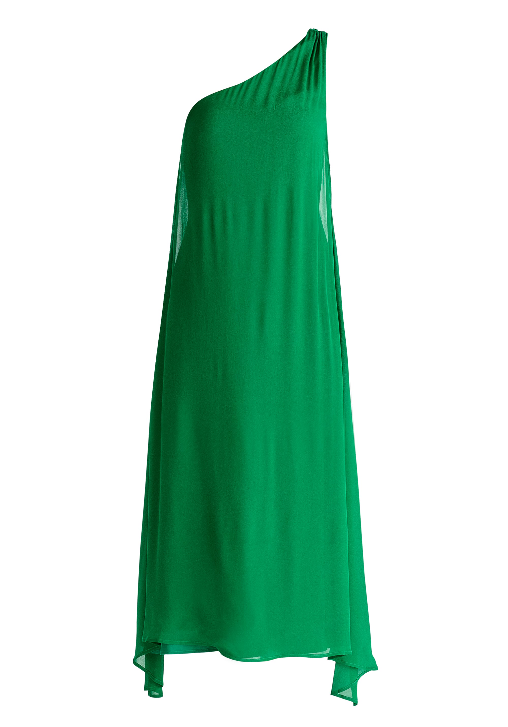 One Shoulder Flowy Dress in Green Cut Out