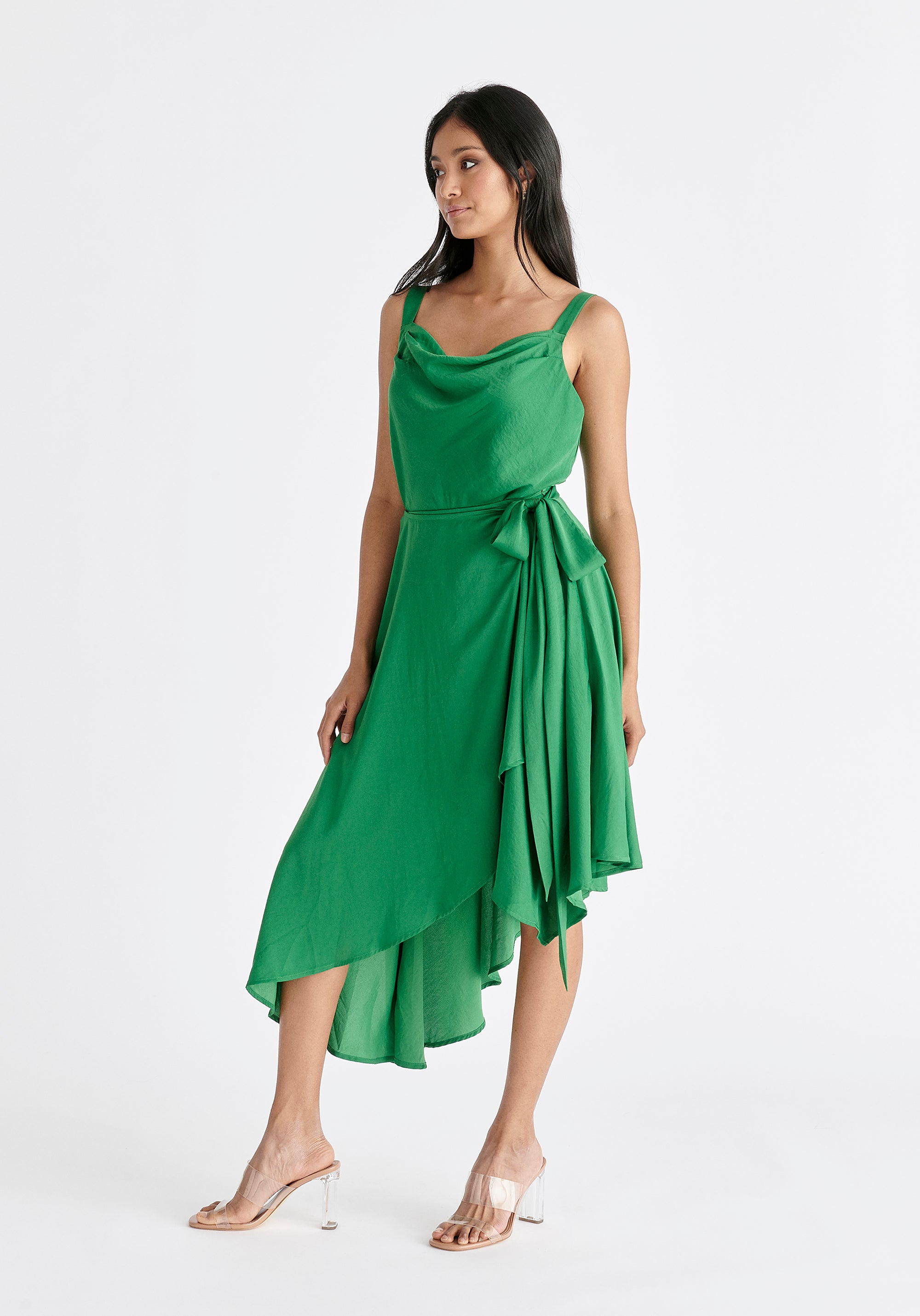 Cowl Neck Dress in Green Side