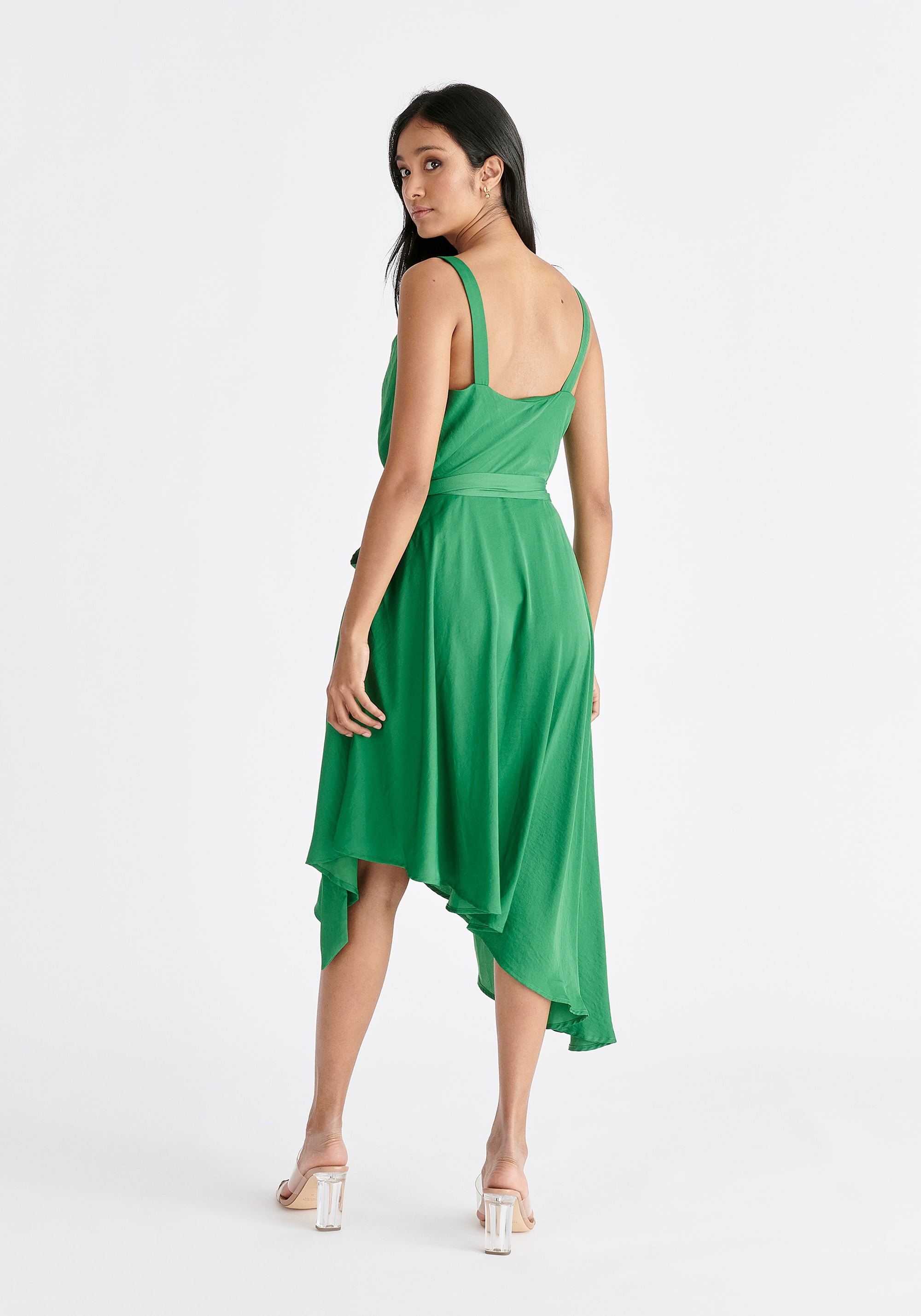 Cowl Neck Dress in Green Back