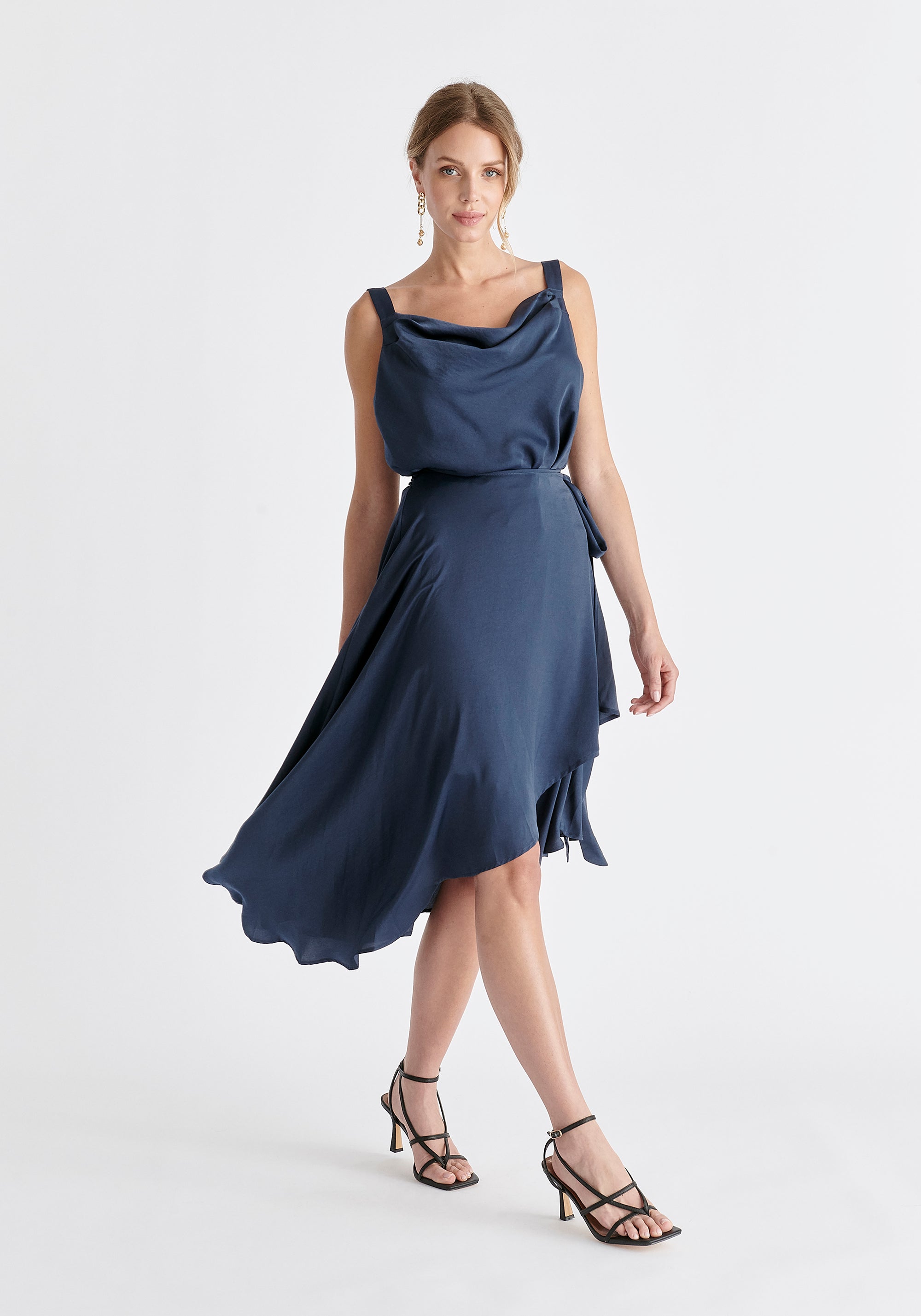 Cowl Neck Dress in Navy