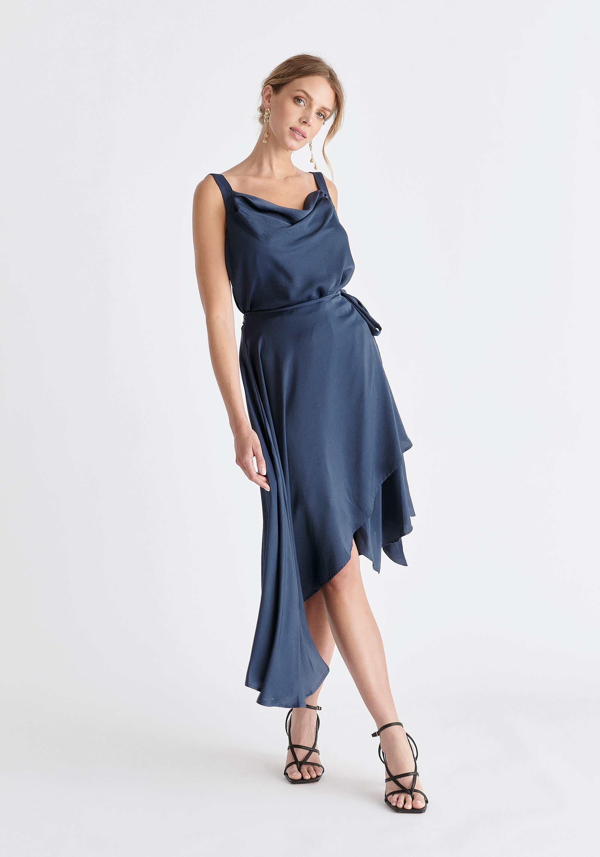 Cowl Neck Dress in Navy