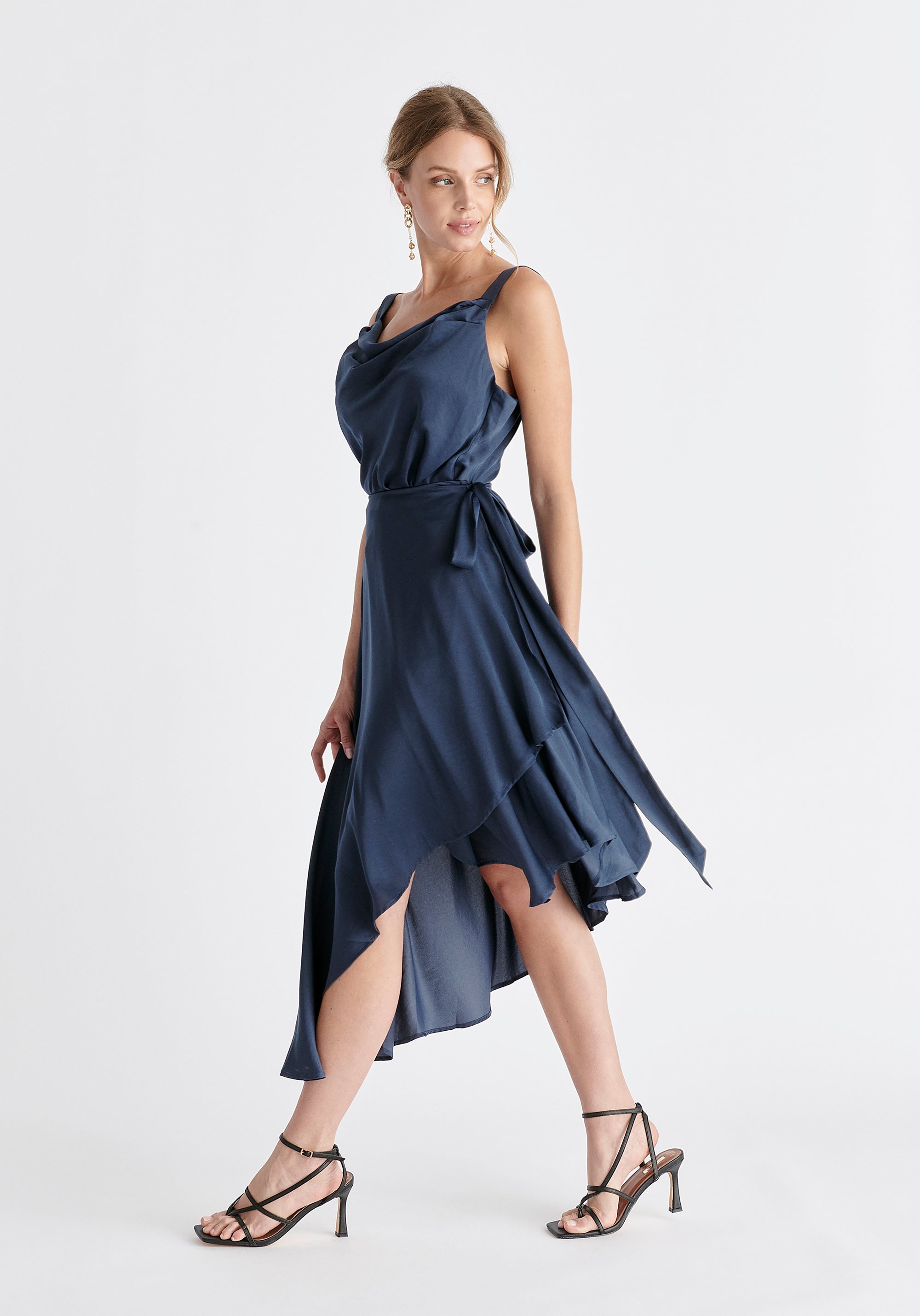 Cowl Neck Dress in Navy Side