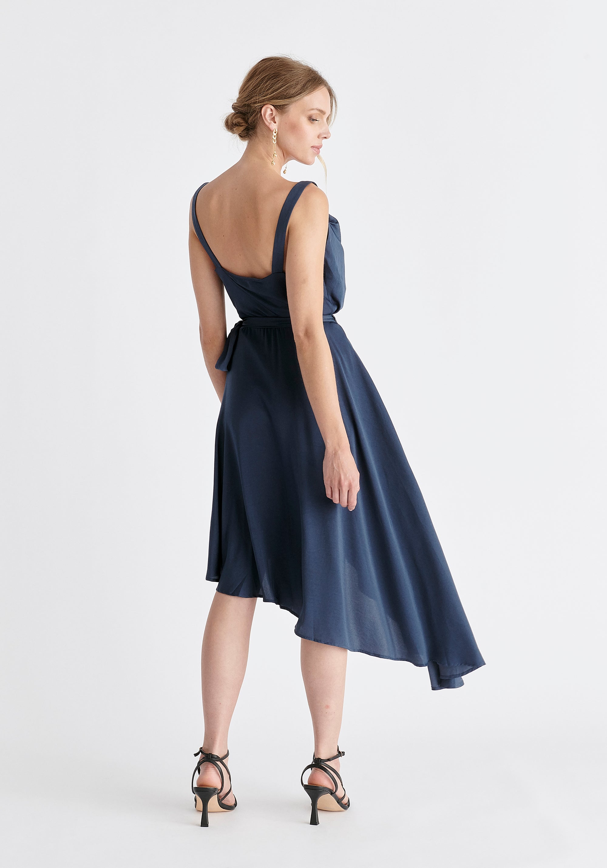 Cowl Neck Dress in Navy Back