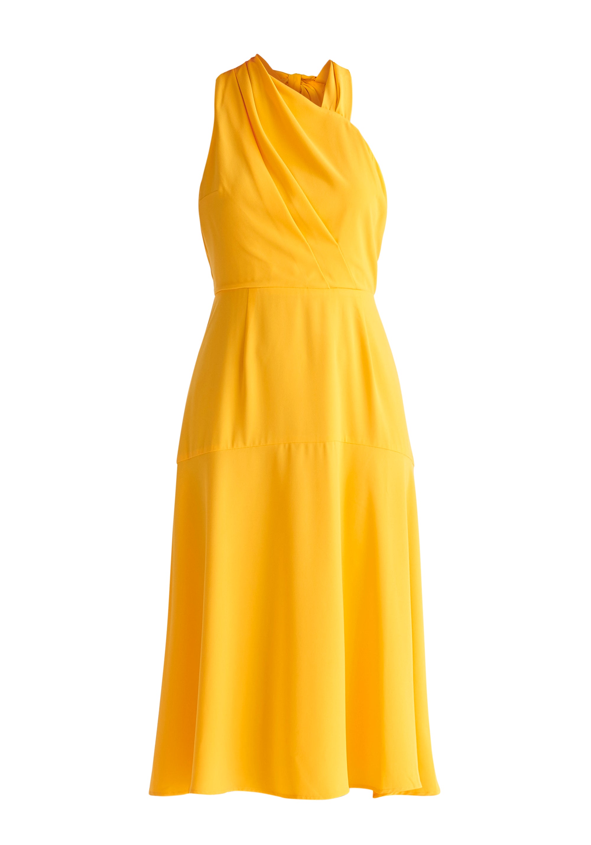 Asymmetric Neck Midi Dress in Yellow Cut Out