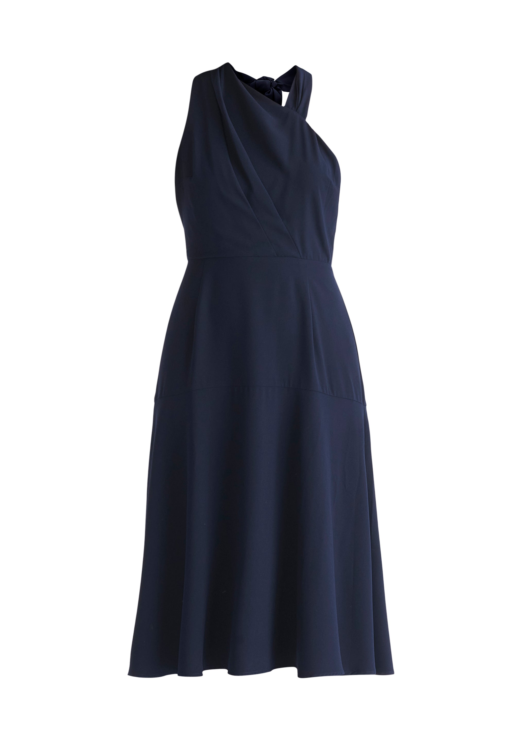 Asymmetric Neck Midi Dress in Navy Cut Out