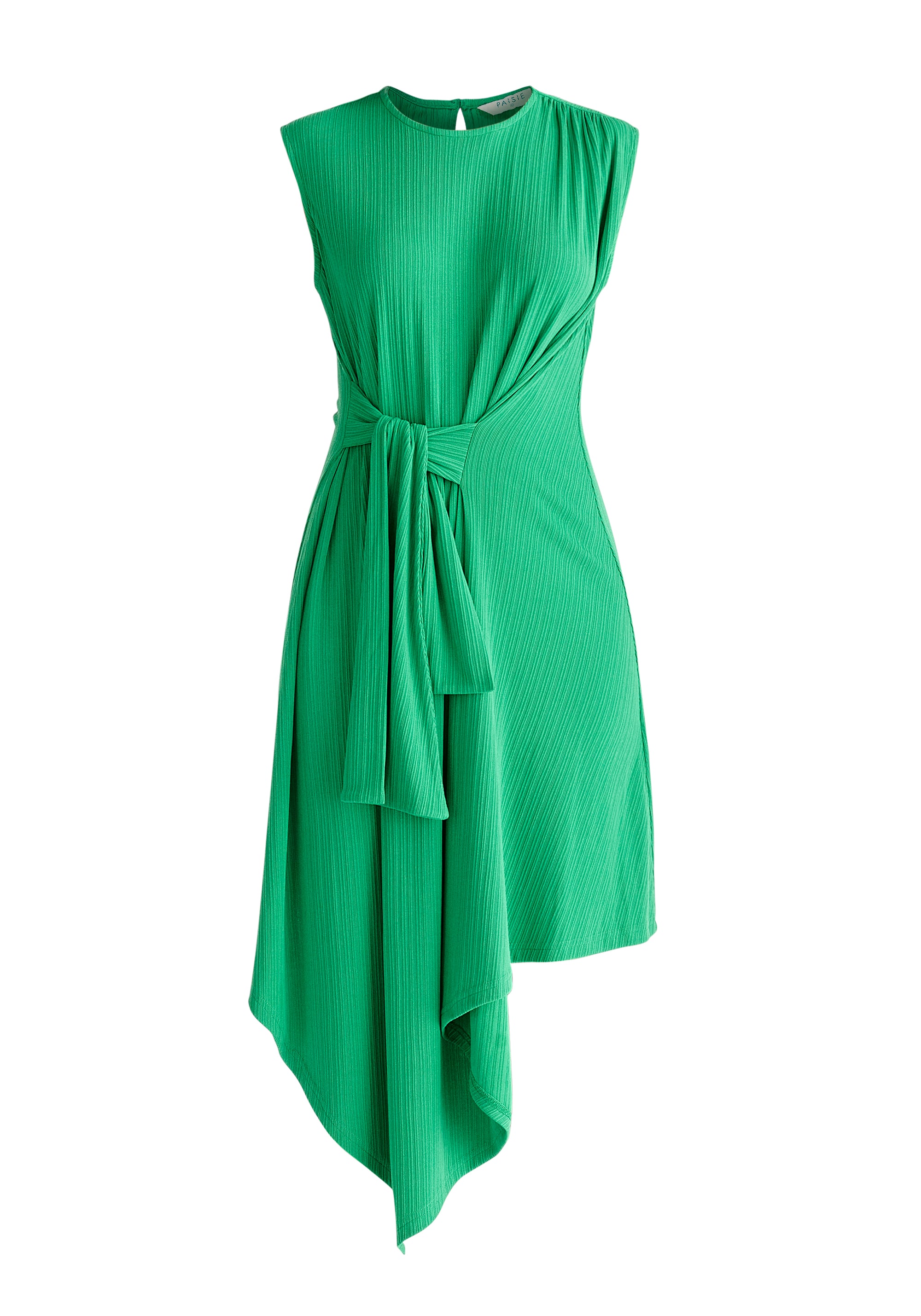 Ribbed Asymmetric Hem Dress in Green Cut Out