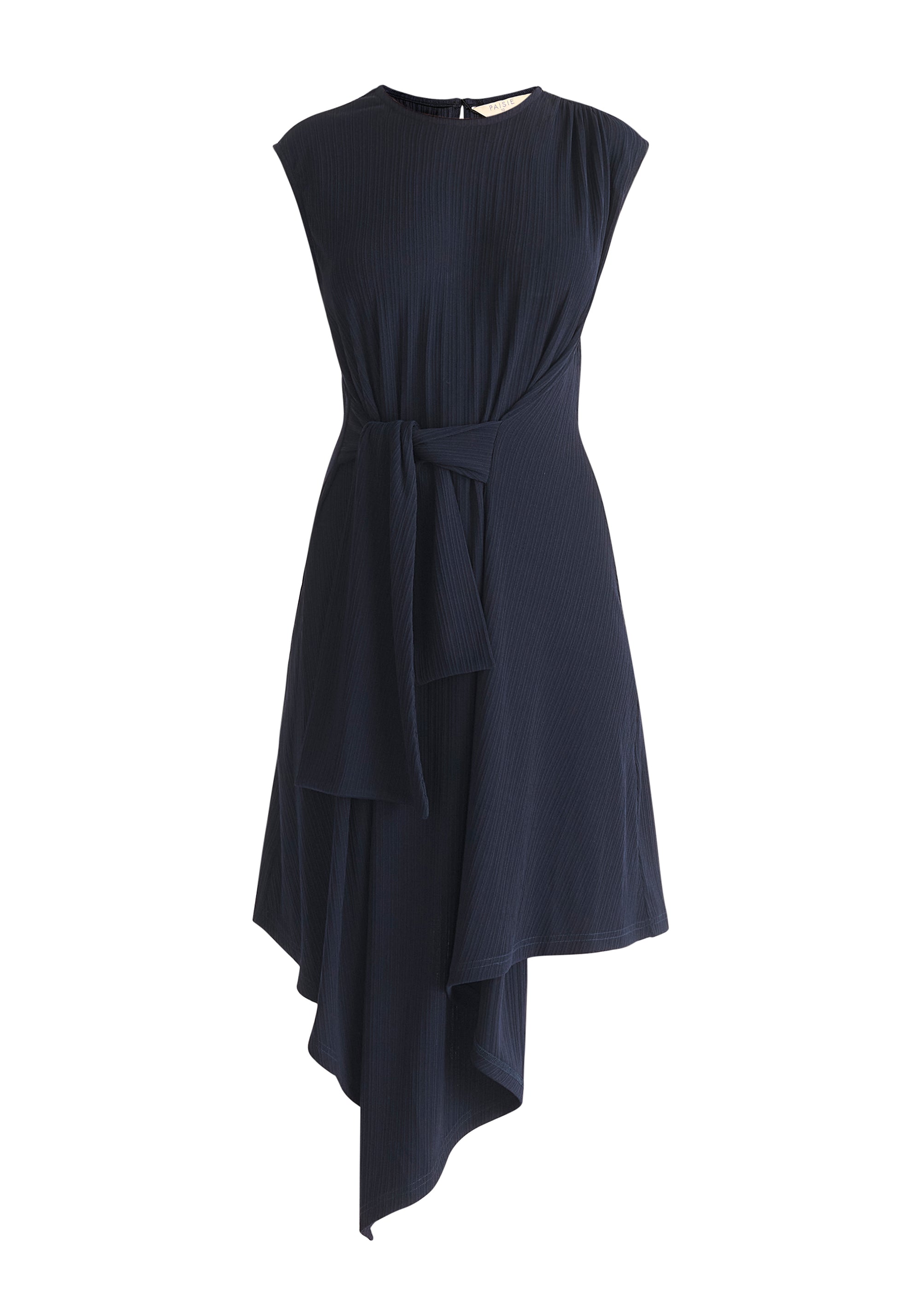 Ribbed Asymmetric Hem Dress in Navy Cut Out