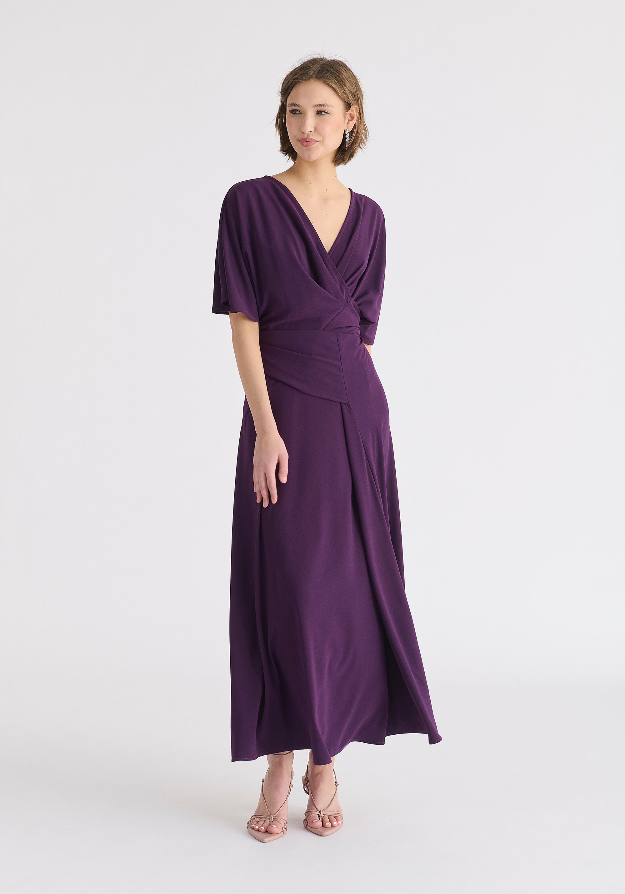 Flare Sleeves Maxi Wrap Dress in Midnight Plum